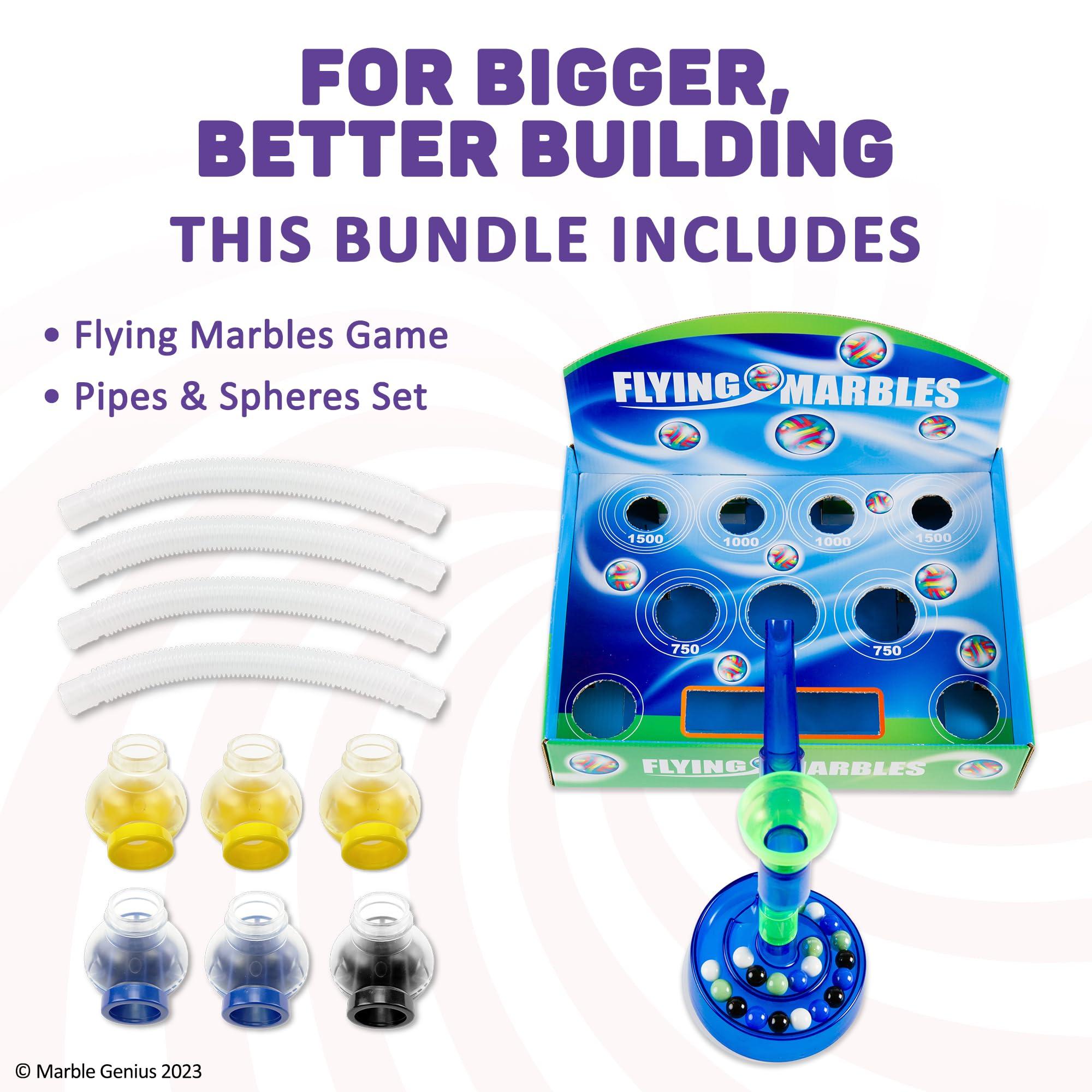 Marble Genius Marble Genius Bundle: Flying Marbles Action Game and Marble Run Pipes & Spheres Accessory Add-on Set, Experience The Thrill of Racing, includes an App with Additional Challenges