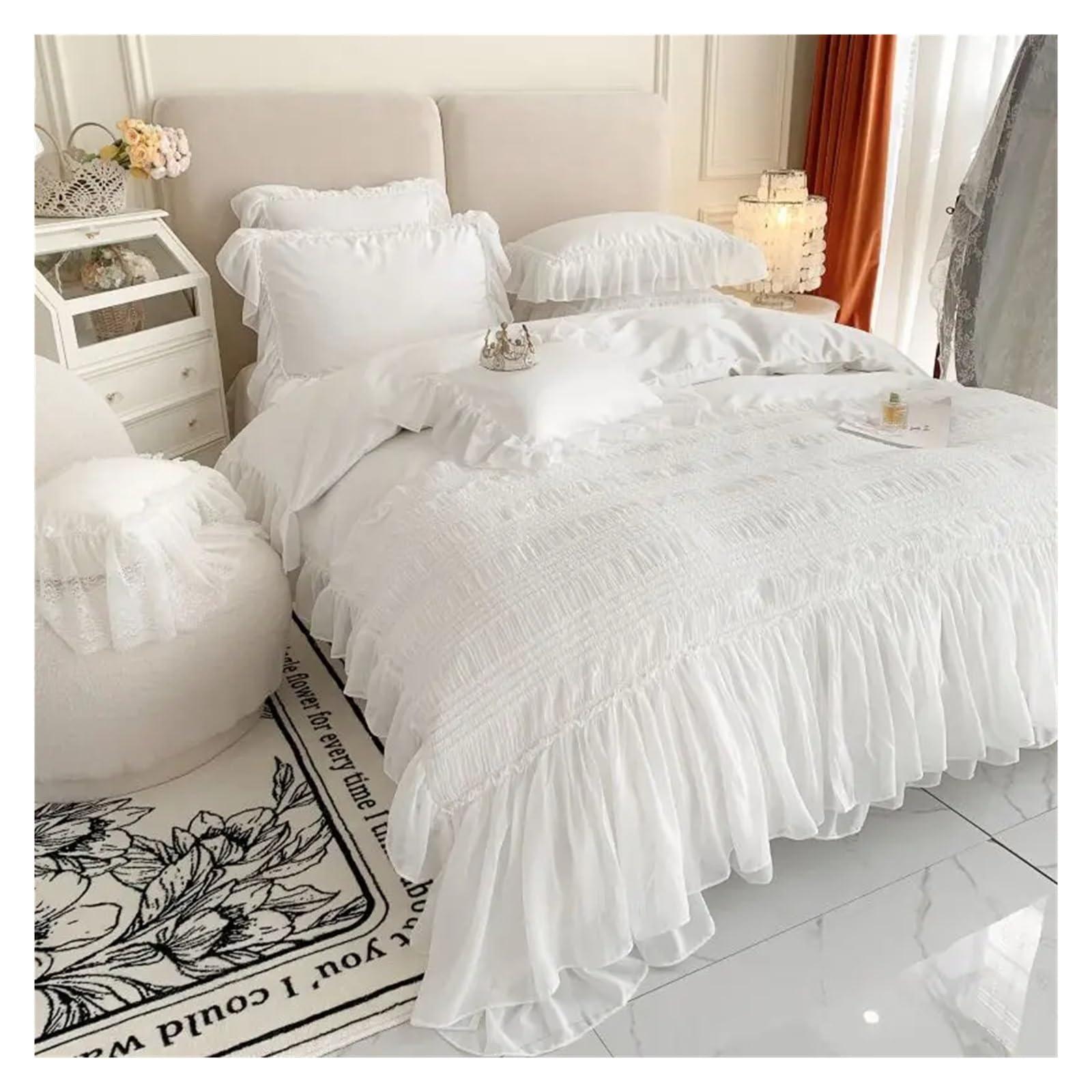 ADovz ADovz 4pcs Bedding Set Egyptian Cotton Bedlinen Ruffle Duvet Cover Flat Sheet Pillowcase White Bed Set for Girls,Bed Sheets