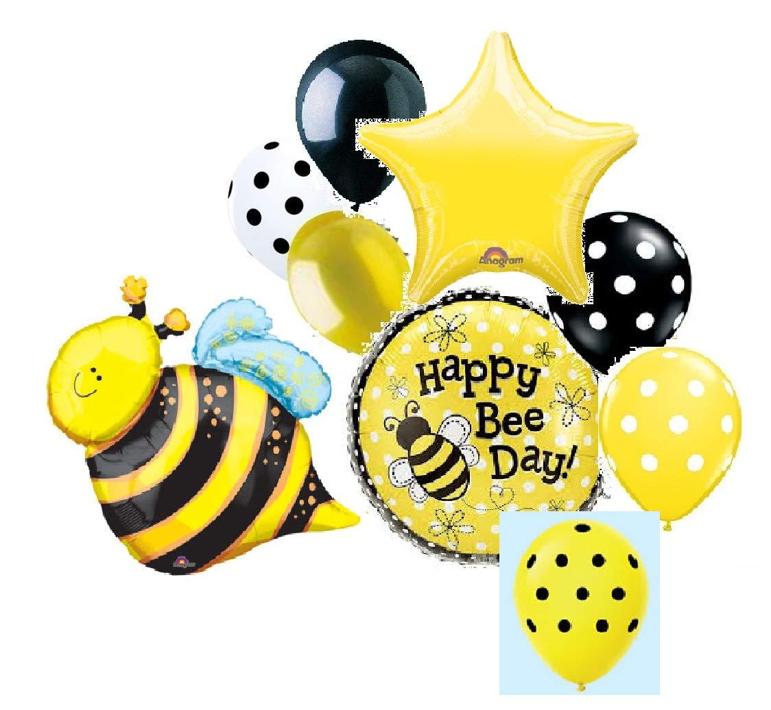 DalvayDelights DalvayDelights 9 pc Happy Buzzy Bumblee Bee Balloon Bouquet Party Decoration Happy Birthday Baby Shower