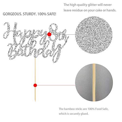 MAGJUCHE 8 Silver Glitter Happy 8th Birthday Cake Topper, Birthday Party Decorations, Supplies, cake topper