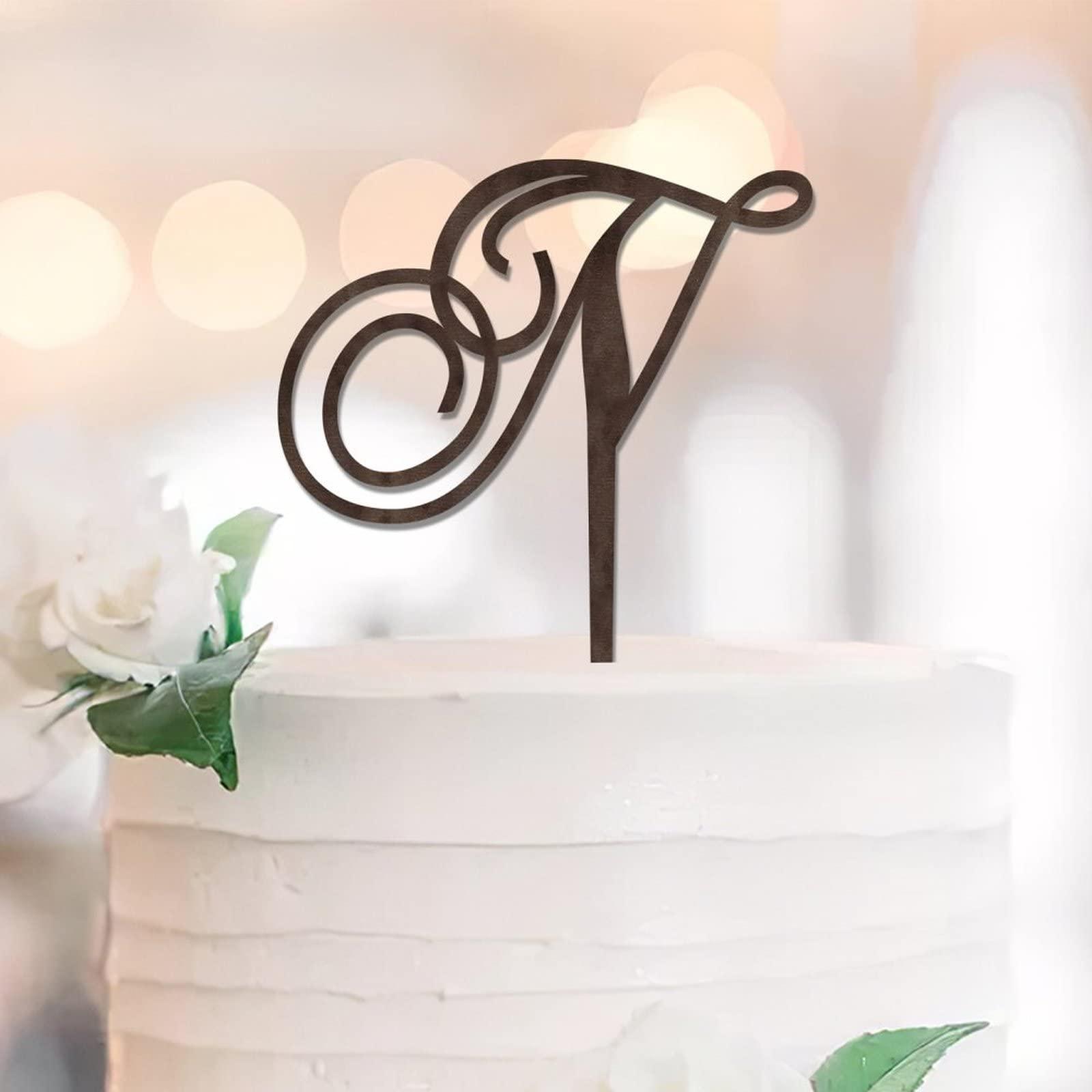 lutieger Monogram Cake Toppers Letter N Wood Brown Custom Any Initial For Wedding Birthday Party Decor Rustic Bridal Shower Gifts For Men Women Initial A B C D E F G H I J L M N K O P R S T U V W X Y Z