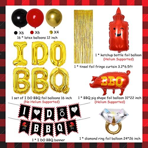 Wonmelody BBQ Bachelorette Decorations, I Do BBQ Decorations - Banner, Diamond Ring, Barbeque Pig Foil Balloon for Better be Quick Engagement Bridal Shower Party Supplies with Tinsel Curtain Backdrop