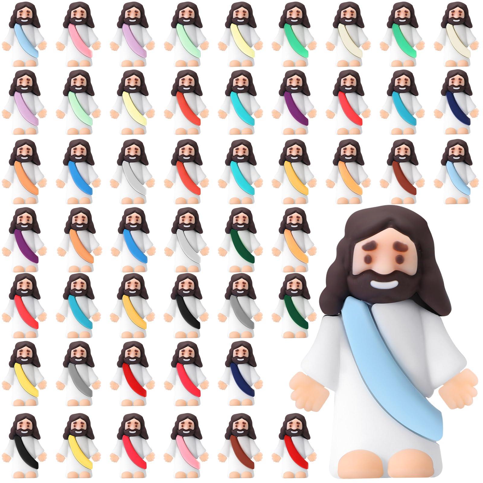 Sumind Sumind 50 Pcs Jesus Toys Original Design Mini Rubber Little Jesus Figurine to Hide and Seek Religious Party Favors Sunday School Craft Baptism Gifts for Easter Egg Stuffers (Comprehensive Colors)
