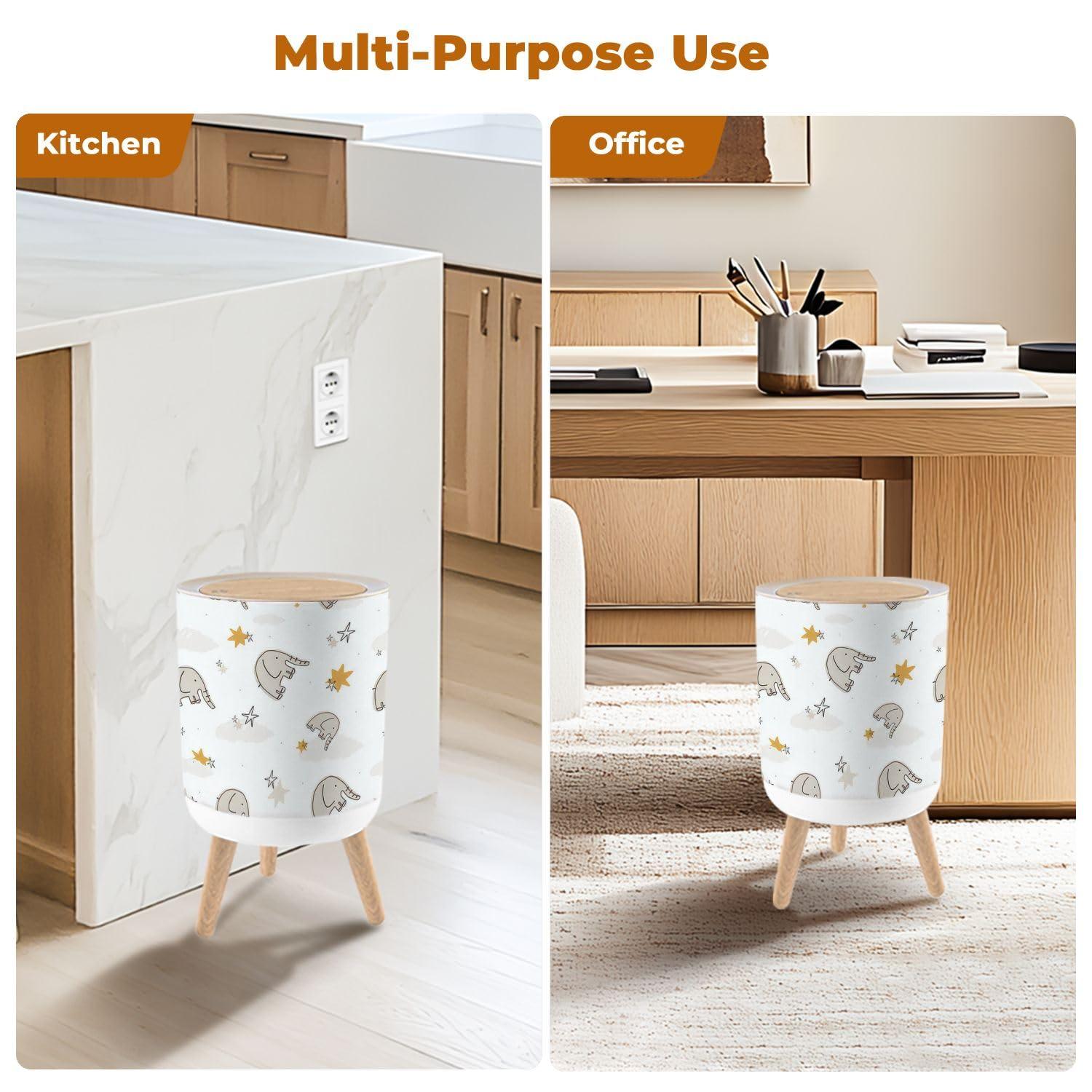 PHAIBHKERP Trash Can with Lid Nursery seamless pattern elephants stars clouds white for kids apparel Garbage Can Round Waste Bin Press Cover Dog Proof Wastebasket for Kitchen Bathroom Living Room Nursery 1.8gal