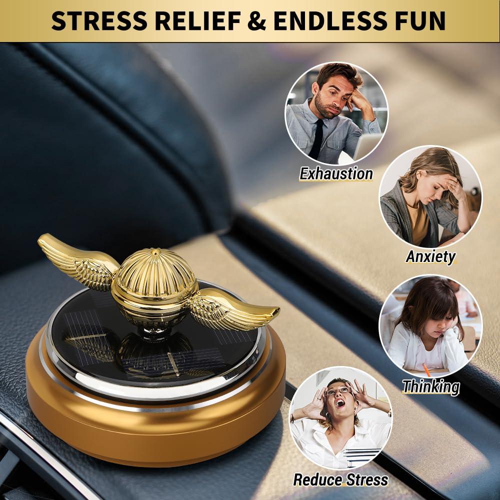 Mechaniker Golden Fidget Spinner Solar Energy Toy, Car Air Freshener Dashboard Decoration Powered by Sunshine, Cool Science Kit Spinning Ball Toy with Solar Panels, Premium Gift for Boyfriend Men Women