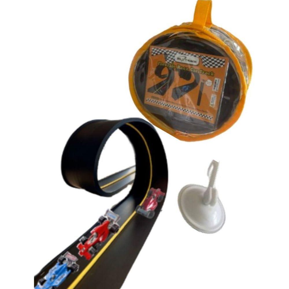 FLXTRACK FLXTRACK Flexible Race Car Track Set, with Pressure Suction Cup, 2 Small racecars, Zipup Storage Bag, Highly Flexible Two-Lane, Slot Car Race Tracks Set, DOUBLESIDED 5+ Meters Long, Montessori Toy