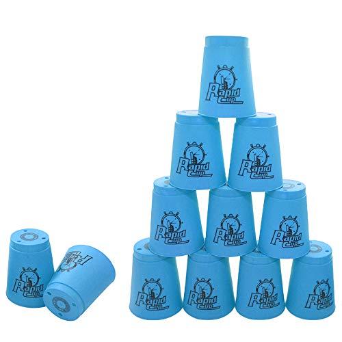 Kuiji Quick Stacks Cups Sports Stacking Cups Speed Training Game Classic Interactive Challenge Competition Party Toy Set of 12 with Carry Bag-Blue