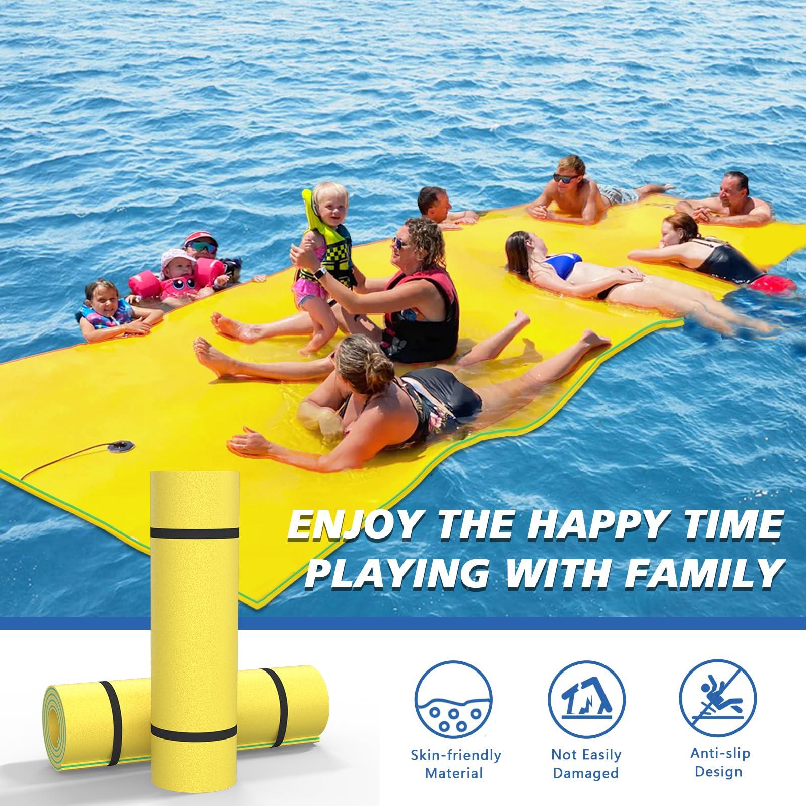 Yaciente Yaciente 12' Lily Pad Floating Mat, Tear-Resistant Floating Water Mat for Lake, Floating Pads for Recreation Pool, Lake, 7 Colors Available, Suitable for Multiple Users (12' Double Yellow&Green)