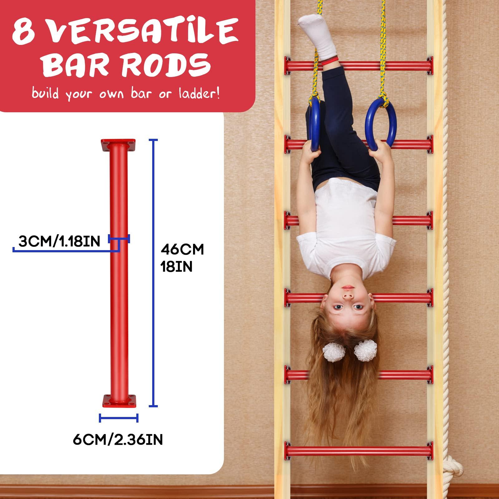 TAYUQEE TAYUQEE Steel Monkey Bars for Kids - 18 Inches Heavy Duty Metal Monkey Bars Ladder Rungs Kit, 8 PCS Playset Monkey Bar Rods with Mounting Plates for Indoor Outdoor Backyard Playground, Hold 250 Lbs