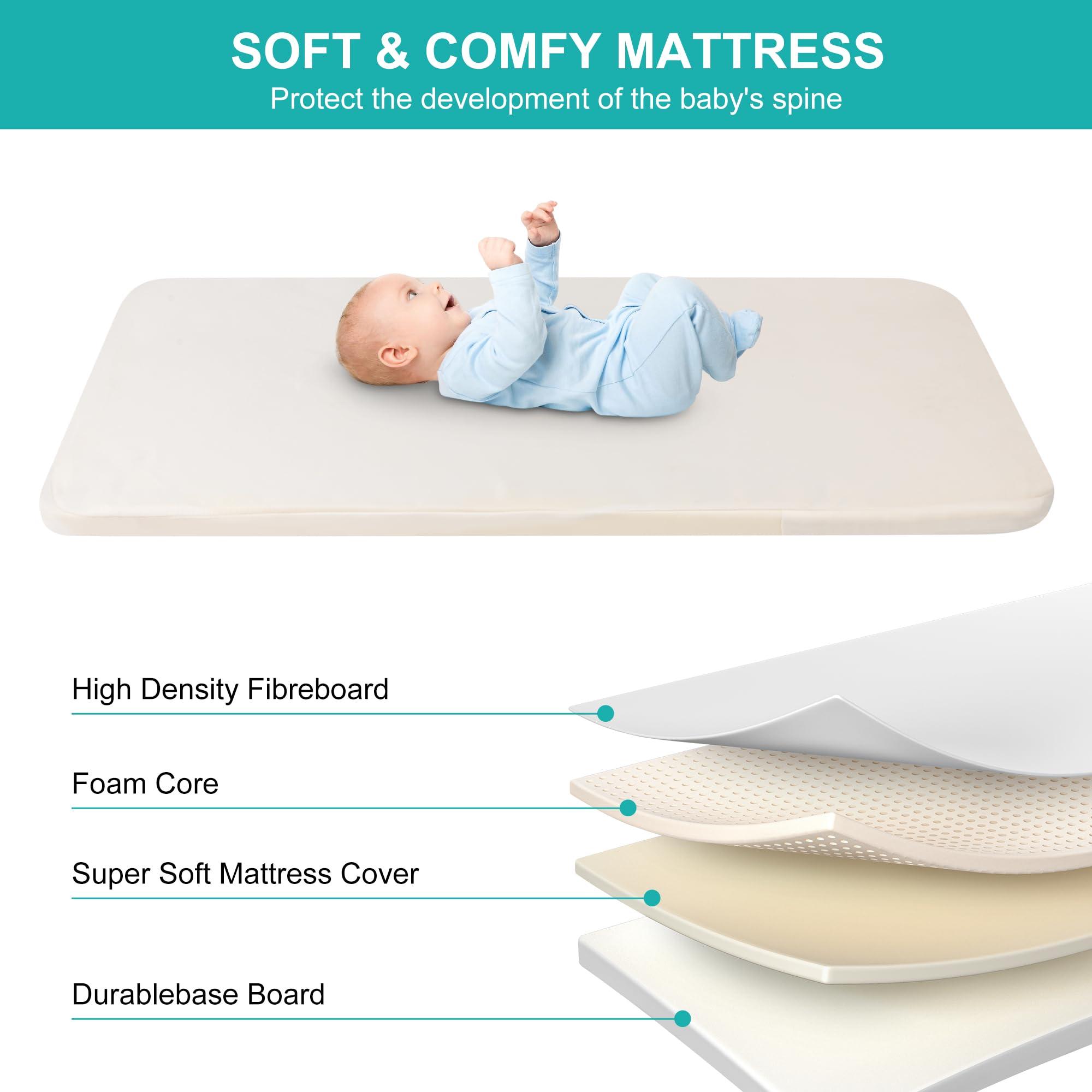 VOOI VOOI Baby Bassinet Bedside Sleeper, 3 in 1 Rocking Bassinet for Baby, Bassinet Bedside Sleeper with Wheels, Adjustable Height, Storage Basket, Mattress & Canopy, Bed Side Bassinet for Newborn