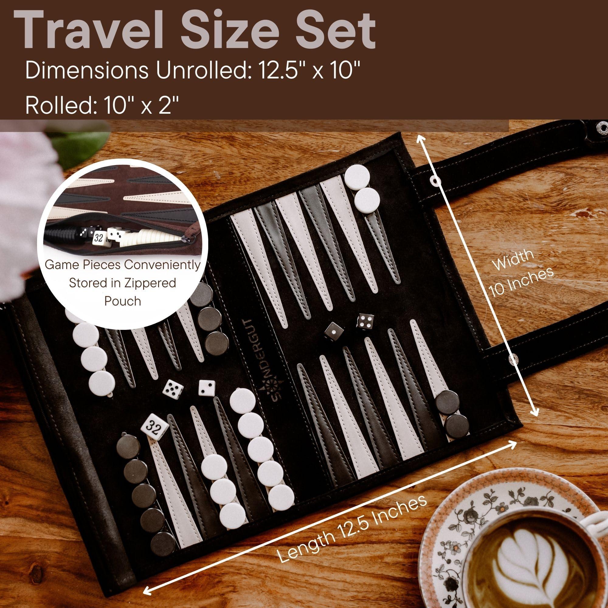 Sondergut Sondergut Roll-up Portable Suede Backgammon Game Set - Ideal for RV Travel, Cruise, Airplane, Camping, Backpacking, Road Trips, Etc. Multiple Colors (Black)