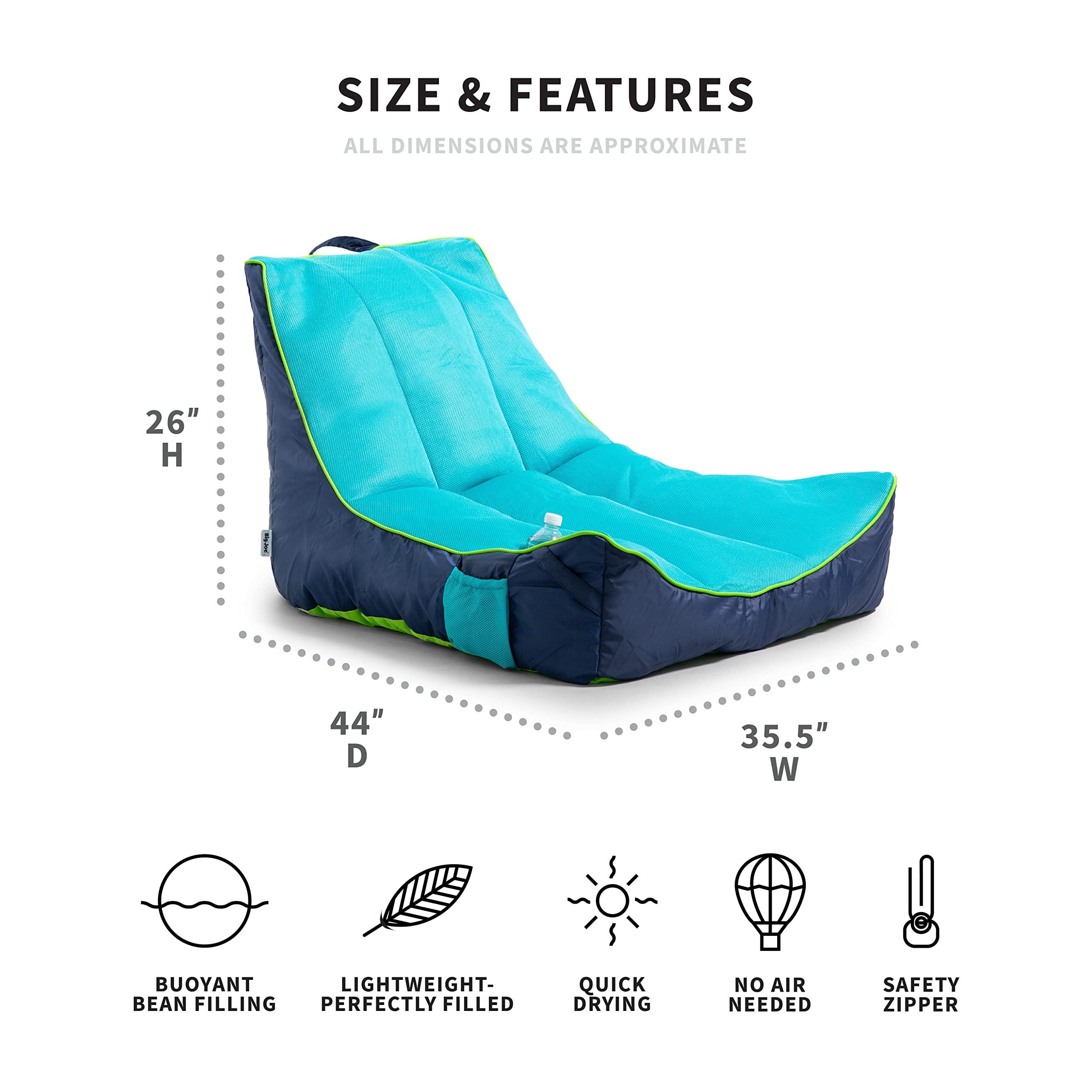 Big Joe Big Joe Captain's Float No Inflation Needed Pool Lounger with Drink Holder, Navy/Aqua Mesh, Quick Draining Fabric, 3 feet