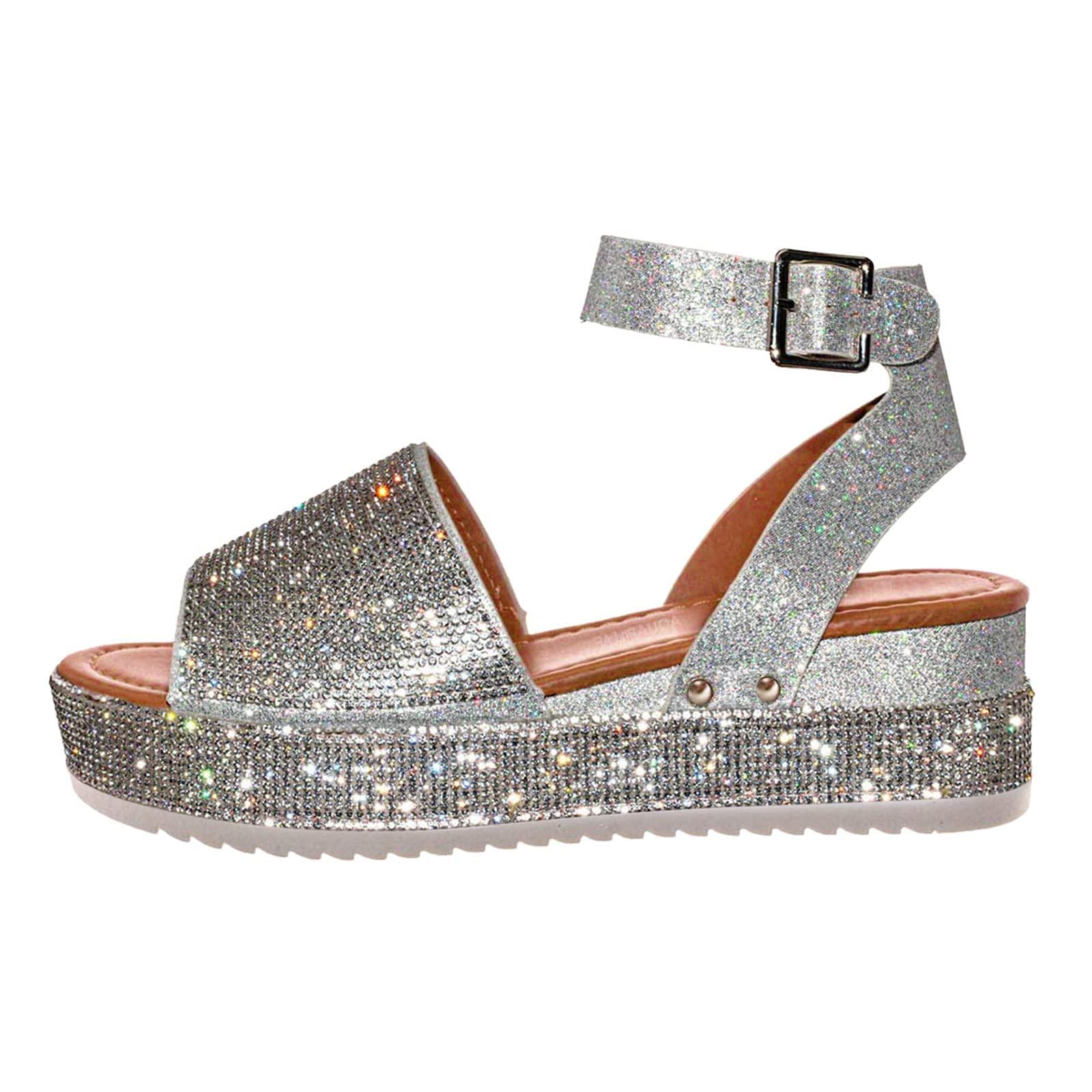 ZBYY ZBYY Womens Espadrilles Sandals,Open Toe Platform Sandals Sequins Wedge Summer Ankle Strap Flats Open Toe Sandals