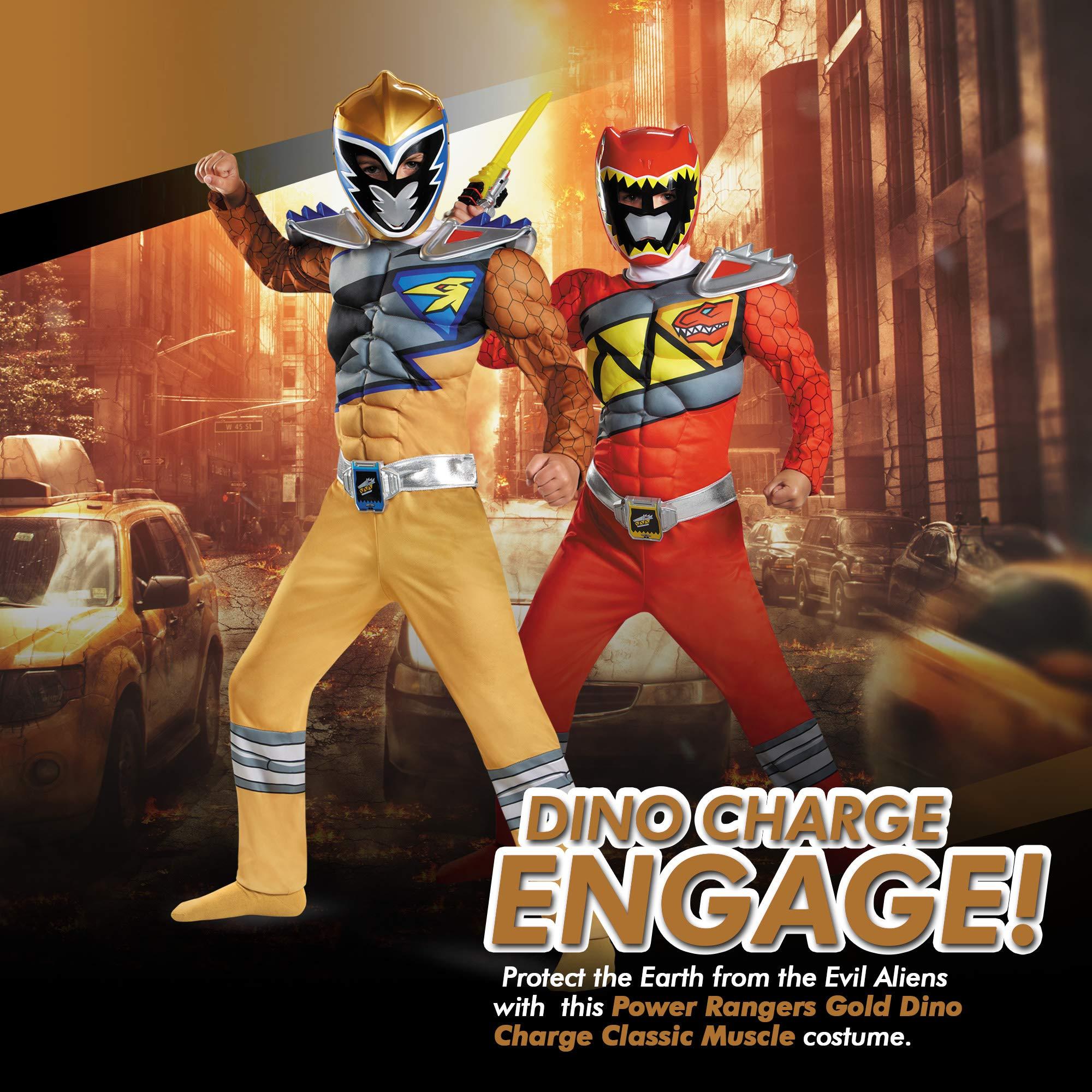 Disguise Disguise Gold Power Rangers Dino Charge Classic Muscle Costume for Boys with Mask, Small (4-6)