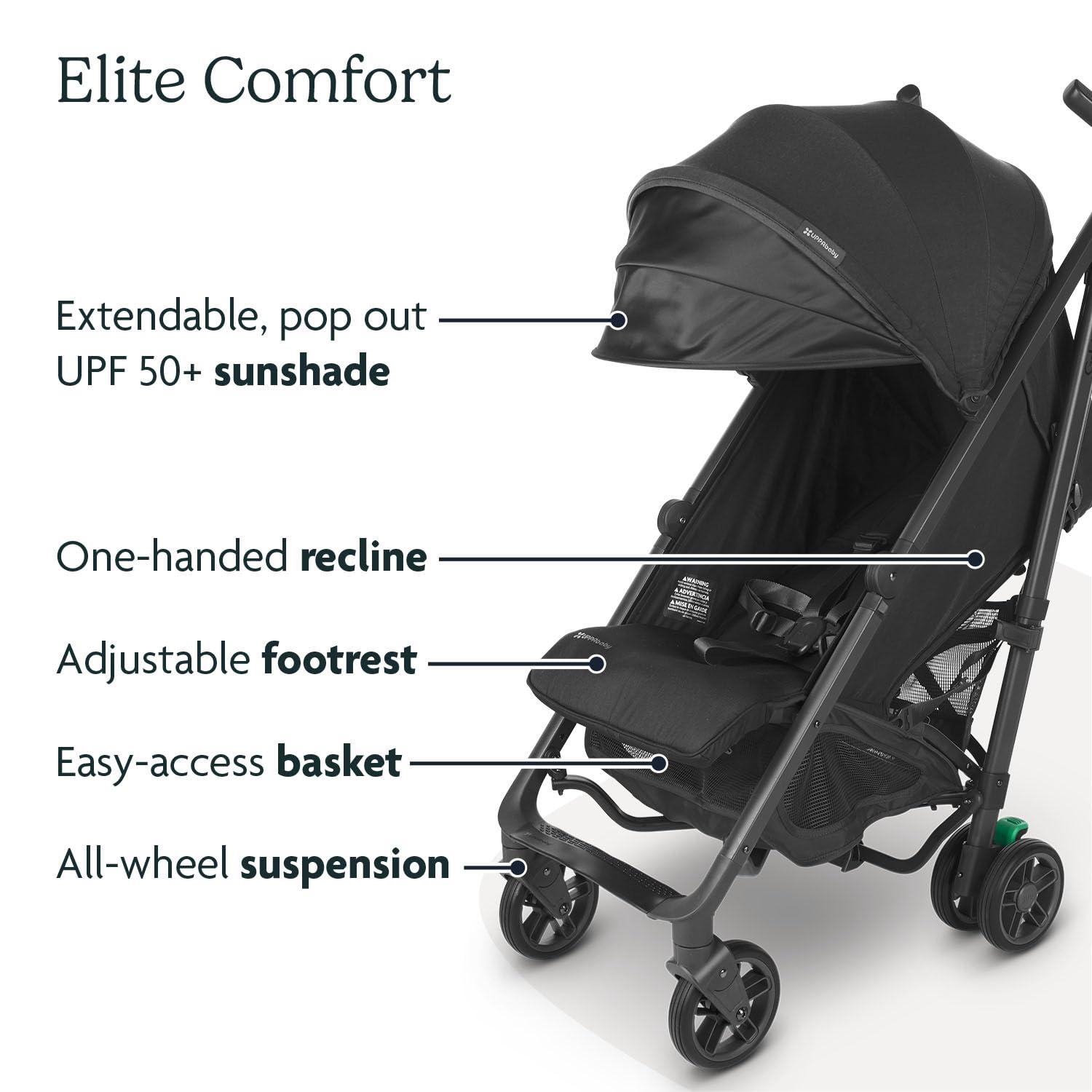 UPPAbaby UPPAbaby G-Luxe Umbrella Stroller/Lightweight Design for Easy Travel/One-Step Fold + Recline/XL Basket + Canopy/Cup Holder Included/Jake (Charcoal/Carbon)