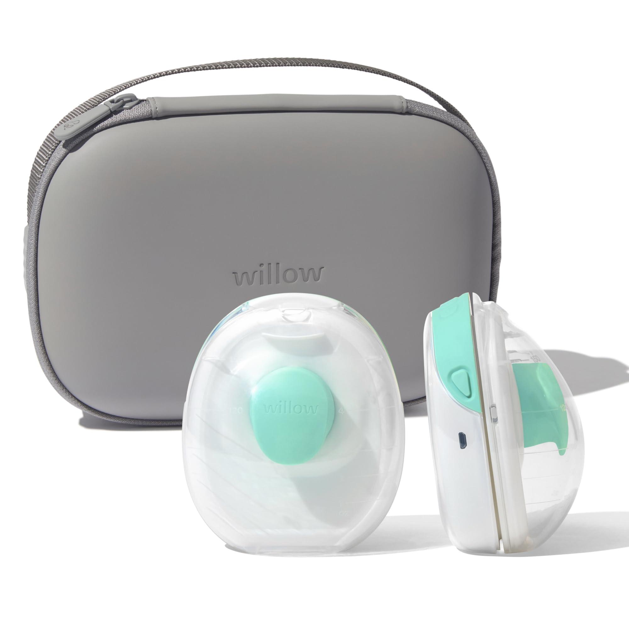 Willow Willow Go - Wearable Breastfeeding Pump w/Case Grey & Milk Cooler in Purple- Hands Free Breast Pump - Electric, Cordless - 9 Levels of Hospital Grade Suction Strength, & App Compatible