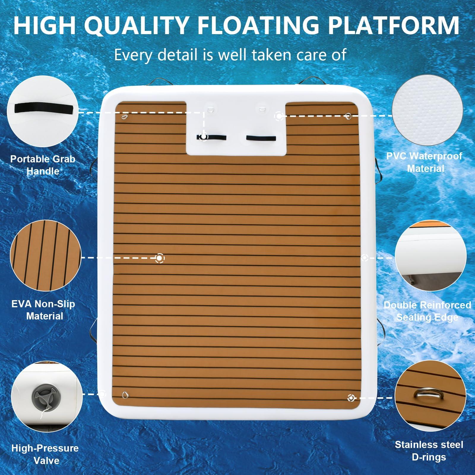 Hmtaolife Hmtaolife Inflatable Floating Dock with Wood Grain EVA, Non-Slip Water Floating Dock Swim Platform with Detachable Ladder Swim Deck Raft Water Platform for Lake Pool Ocean