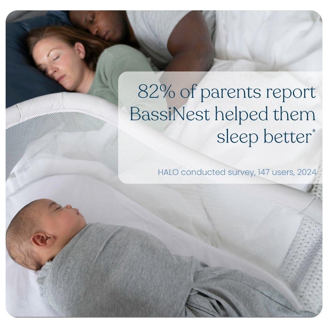 HALO HALO BassiNest Swivel Sleeper 3.0 Bedside Baby Bassinet with 360 Rotation, Adjustable Height, Breathable Mesh, Safe Close Sleeping, Lowering Wall for Easy Access, Feeding & C-Section Recovery