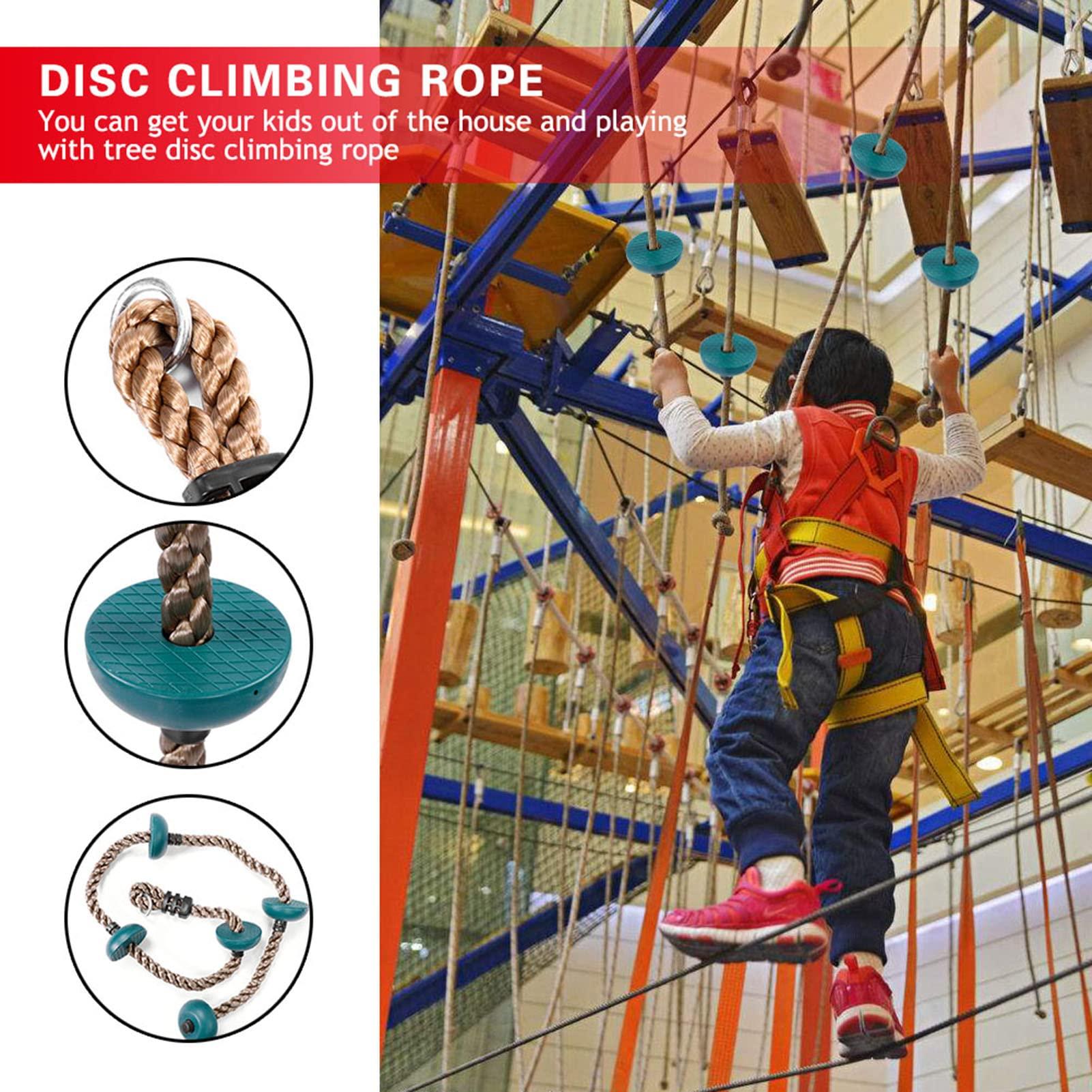 KJAOYU Climbing Rope with Platforms,Tree Climbing Rope,Swing Set Accessories,Children Swing Disc Climbing Rope Kids Playground Equipment Toys (Dark Green)