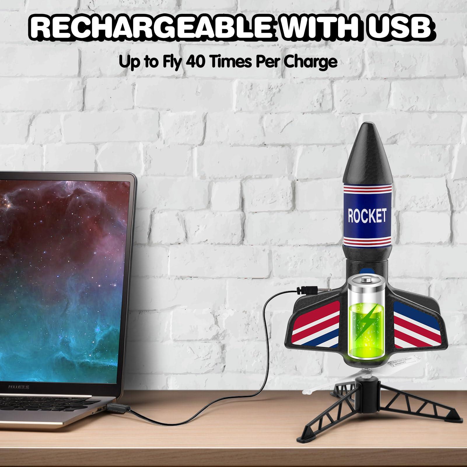 Eieymct Rocket Launcher for Kids - Self-Launching 200ft Motorized Air Rocket Toy, Flying Model Rocket Kits with Launch Set, Outdoor Electric Rocket Toys with Parachute, Birthday Toy Gifts for Boys 8-12