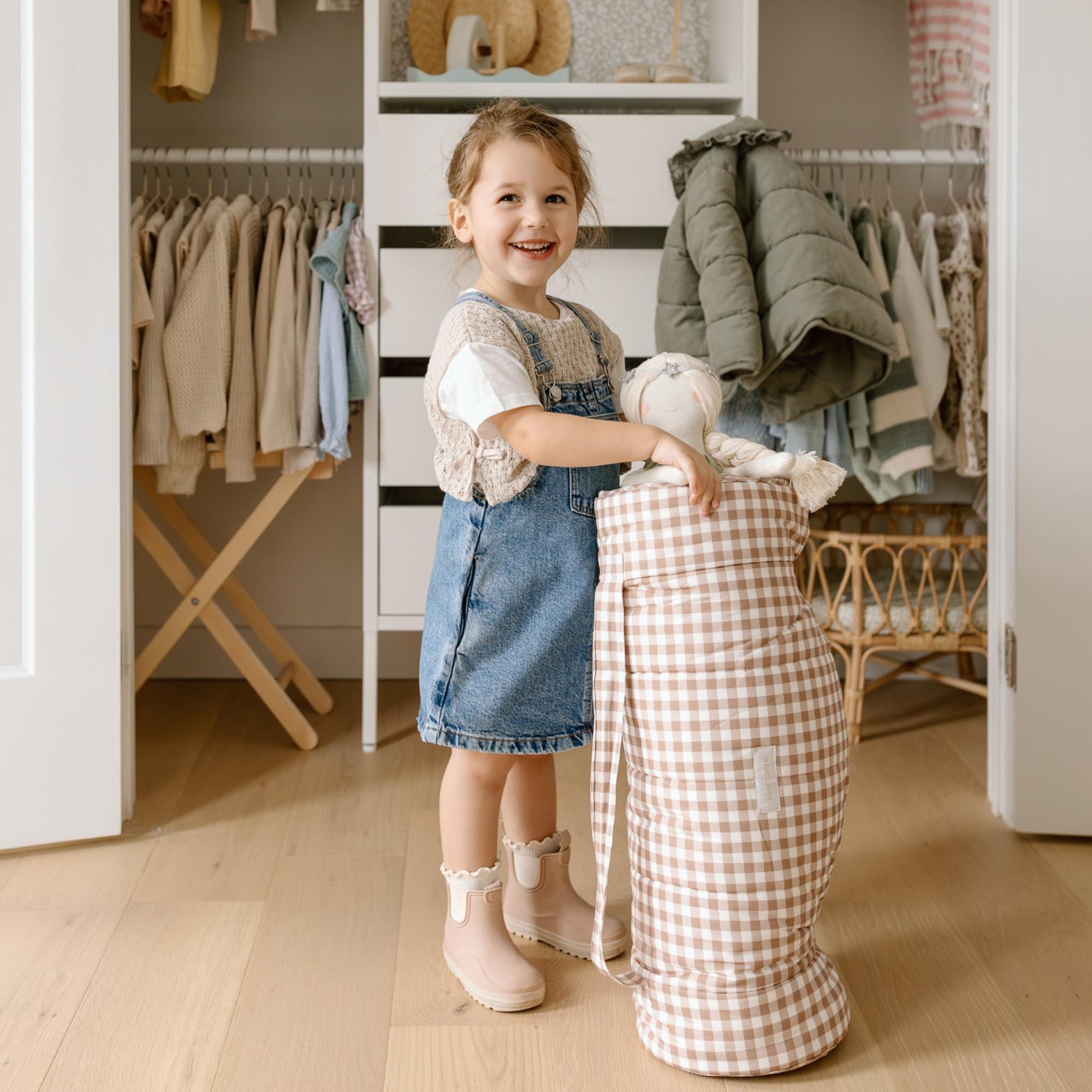 bloomere Organic Toddler Nap Mat - 100% Cotton Fabric Sleeping Mat - Sleeping Bag for Kids - Removable Pillow and Blanket 1.5 Thick Pad - Ideal for Home, Daycare, Preschool & Sleepovers. (Brown Gingham)