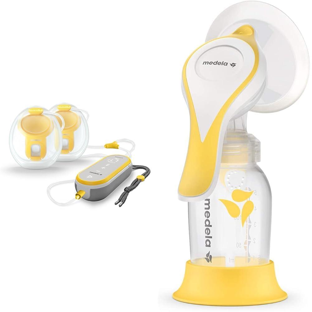 Medela Medela Freestyle Hands-Free Breast Pump | Wearable, Portable and Discreet Double Electric Breast Pump with App Connectivity & Manual Breast Pump with Flex Shields Harmony Single Hand