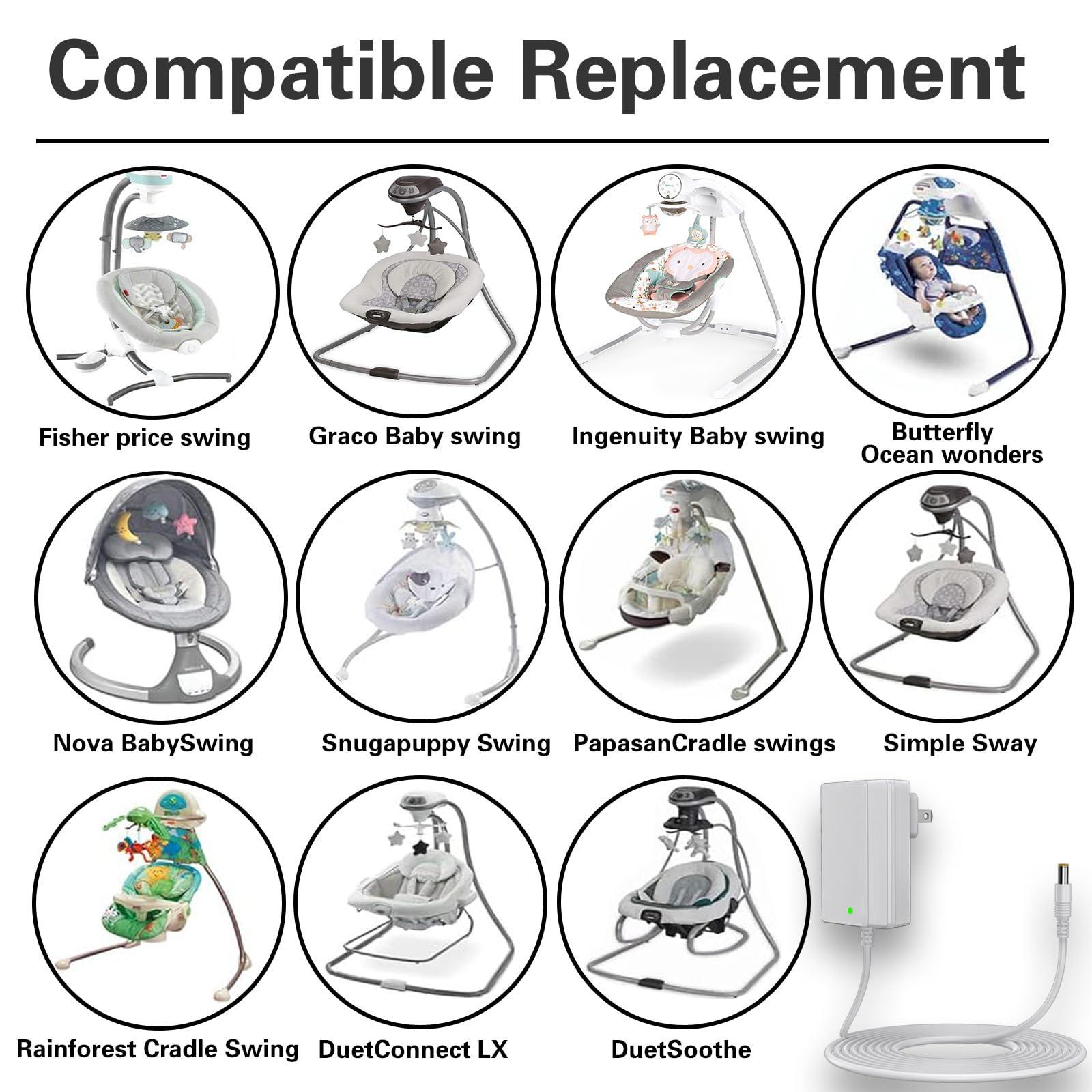 ZCYYJML Baby Swing Power Cord,Baby Swing Electric Plug in for Fisher Price Swing/Ingenuity Swing/Graco Swing/Nova Baby Swing,2 Meters Power Adapter (6v-6ft-2m)