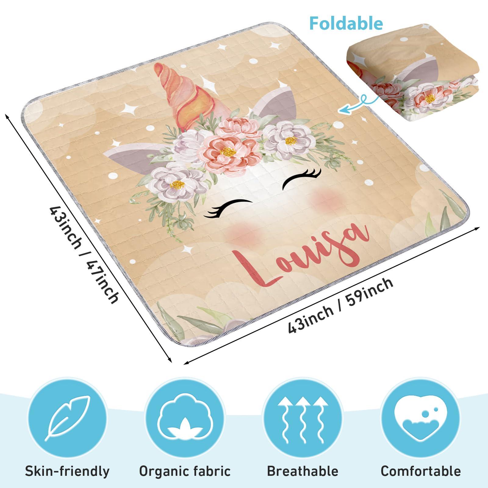 Dyoart Custom Name Baby Play Mat - Soft Horse Pattern Play Mats for Floor, Foldable Waterproof Playmats for Babies and Toddlers Kids, Reversible Baby Crawling Mat for Indoor and Outdoor(43"x 43")