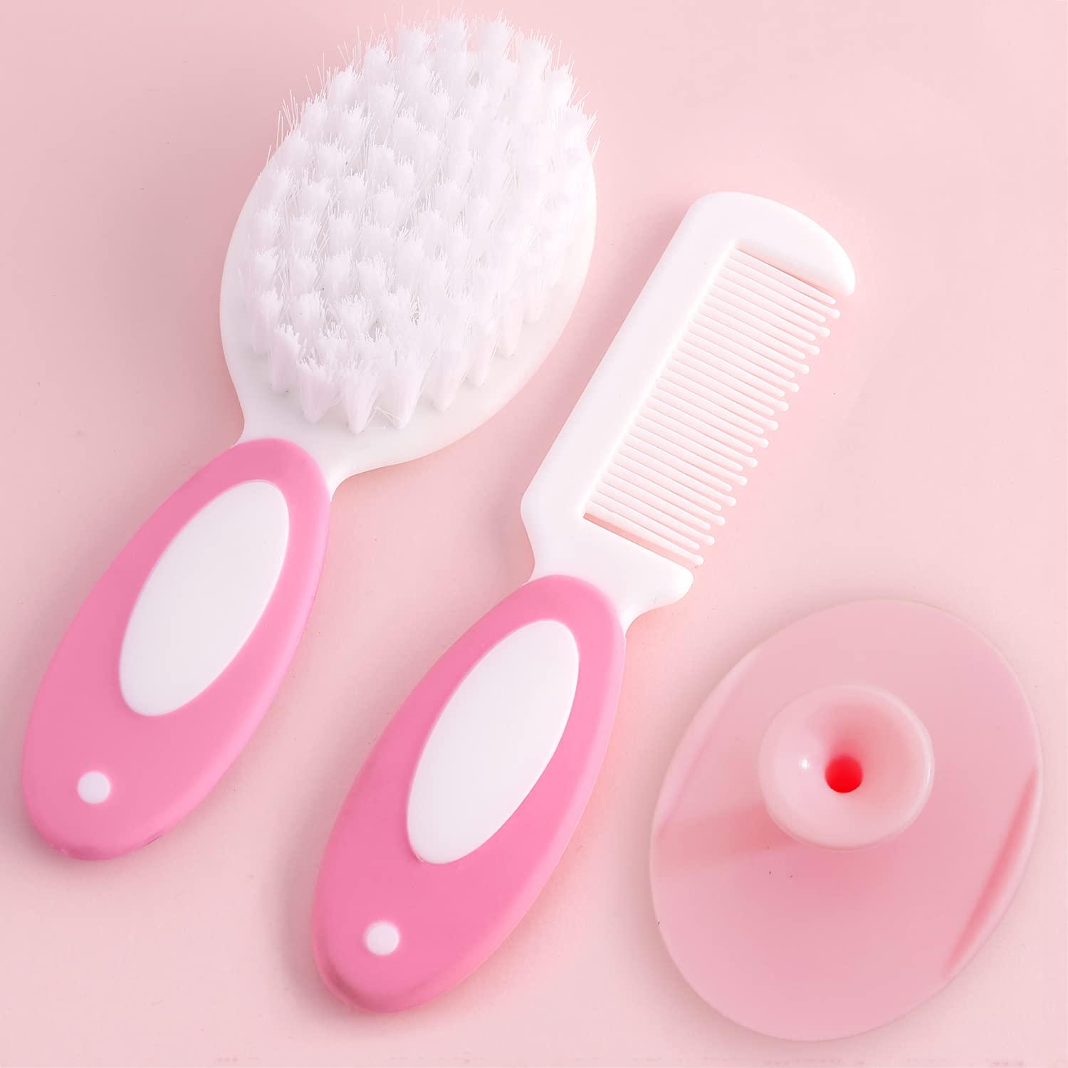 MR LION Baby Hair Brush, Cradle Cap Brush, Baby Hair Comb, Baby Hair Brush and Comb Set for Newborns & Toddlers, Baby Brush Soft Bristles, Ideal for Cradle Cap, Perfect Baby Registry Gift (Pink)