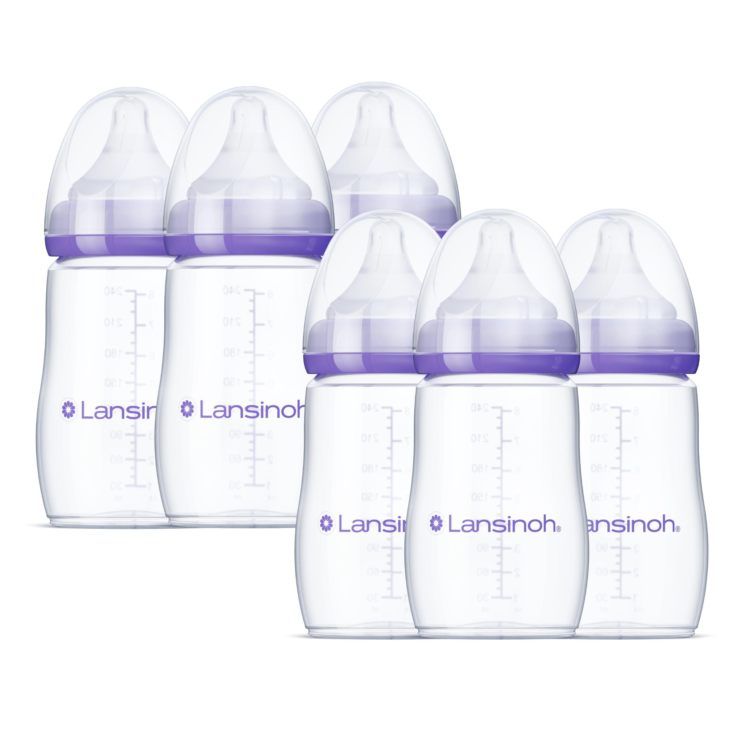 Lansinoh Lansinoh Anti-Colic Baby Bottles for Breastfeeding Babies, 8 Ounces, 6 Count, Includes 6 Medium Flow Nipples, Size M