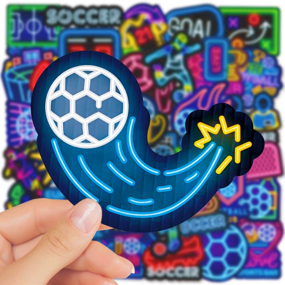 shouqiuzhonglv 50PCS Soccer Stickers, Cool Neon Football Vinyl Waterproof Stickers for Scrapbook Water Bottles, Luggage, Teaching Incentives, Soccer Team Gifts for Kids, Teens and Adults