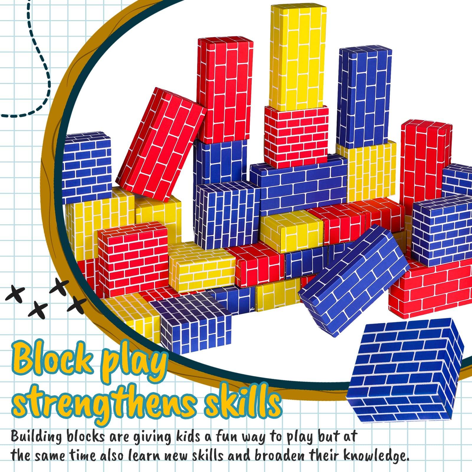 Nuanchu Nuanchu 60 Pcs Cardboard Building Blocks Large Cardboard Blocks for Kids Jumbo Square and Rectangle Thick Cardboard Pretend Brick for Building and Stacking Game(Classic Shapes)