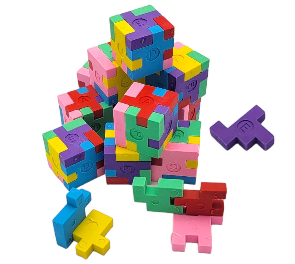Zugar Land Colorful 1.125 Inch Puzzle Cube Erasers (12 Pack) 1.125\". Fidget Fun Rubber Erasers. Game Time Home School Work Incentive