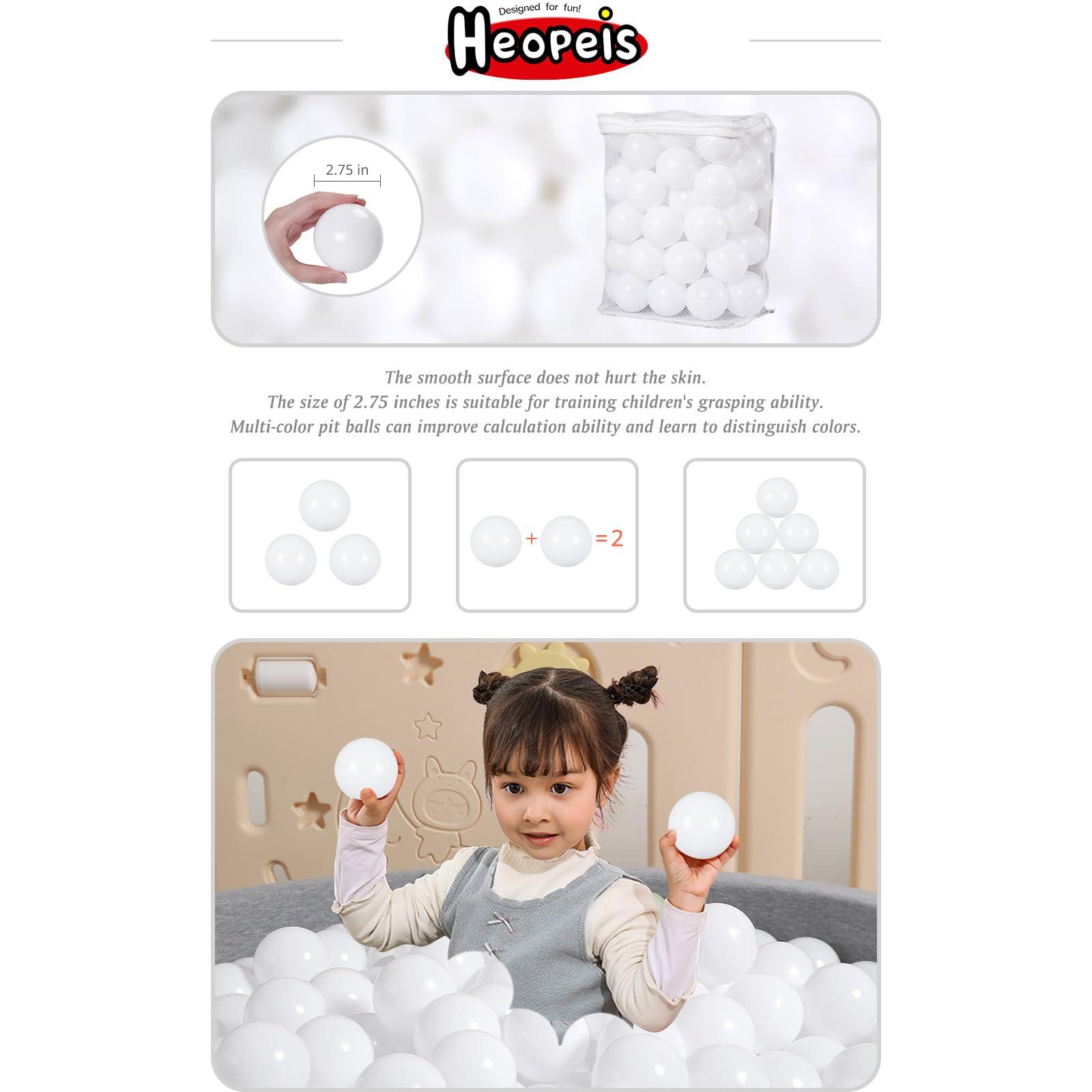 Heopeis Heopeis Ball Pit Balls - 2.75inch Plastic Ball Play Balls BPA Free Phthalate Free Non-Toxic Play Balls for Children Ball Pit Party Brithday Ball Pool Tent,50PCS. (White)