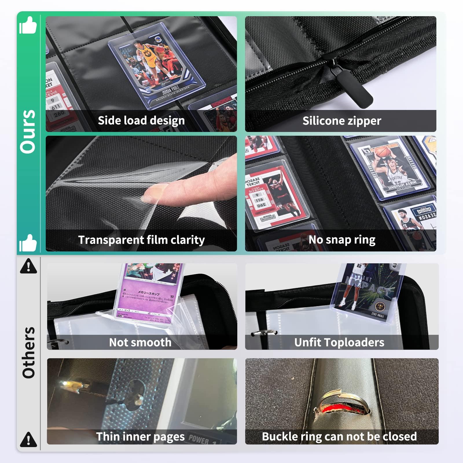 ZLCA ZLCA Toploader Card Binder, 9-Pocket Trading Card Album Holder fits for 3 x 4\'\' Top Loader, Double-sided Card Display Storage Carrying Case, Plastic Pages for Holding PTCG MTG Sports Cards (Black)