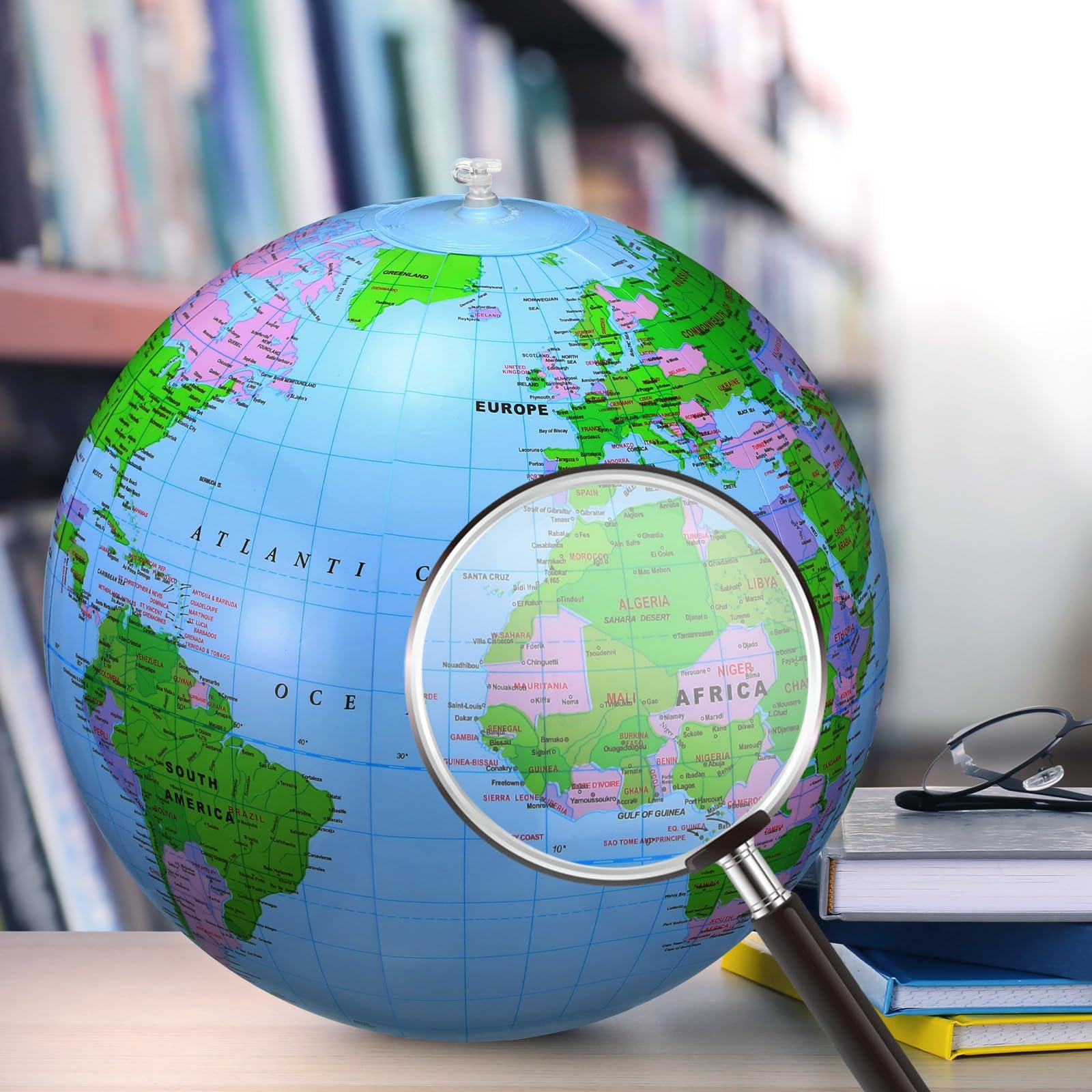 Pangda Pangda 8 Pack Inflatable Globe Blow up World Globe PVC Inflatable Earth Beach Ball for Playing or Teaching, 16 Inch Globe Beach Ball for Kids Party Bags Summer Pool