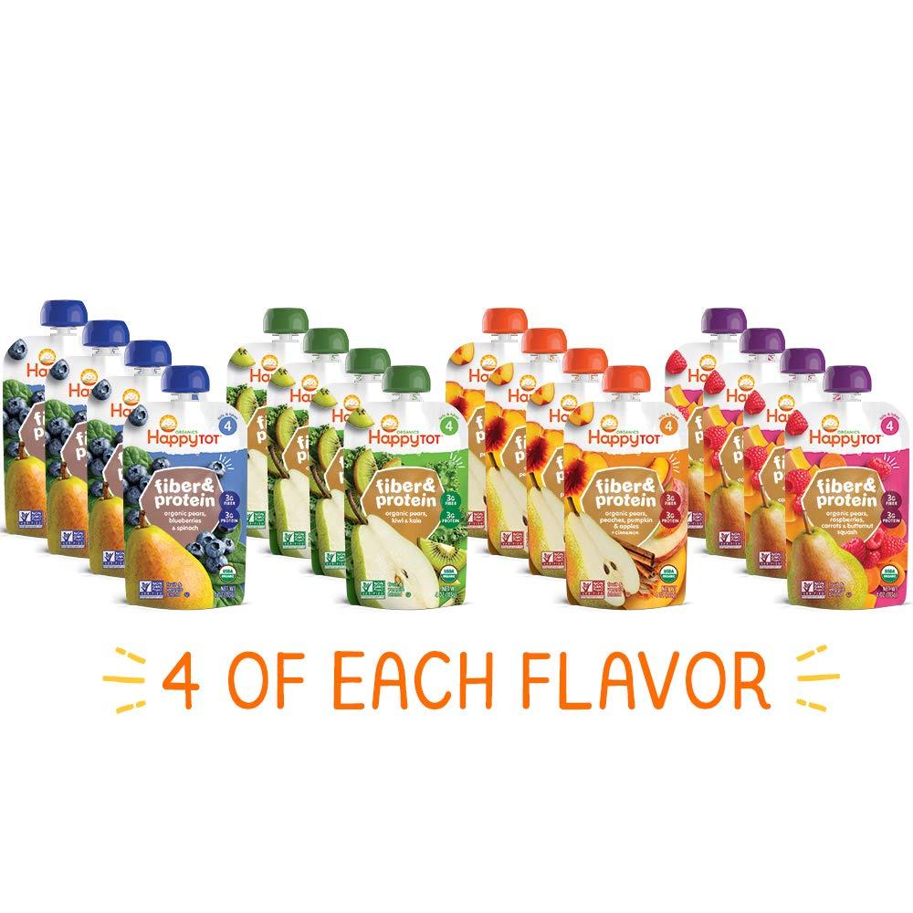 Happy Tot Happy Tot Organics Stage 4 Baby Food Pouches, Gluten Free, Vegan Snack, Fiber & Protein Fruit & Veggie Puree, Fruit & Veggie Variety Pack, 4 Ounce (Pack of 16)