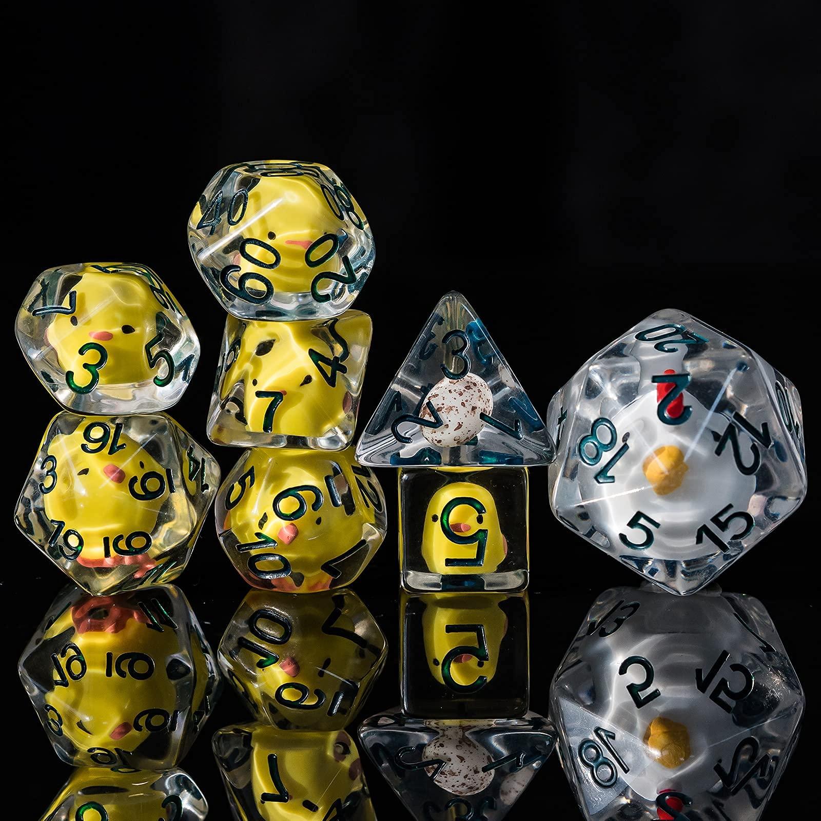Cusdie Cusdie One 7-Die DND Dice Set Filled with Duck and One 7-Die DND Dice Set Filled with Chick Family for Role Playing Game Dungeons and Dragons D&D Dice MTG Pathfinder (Yellow Duck)