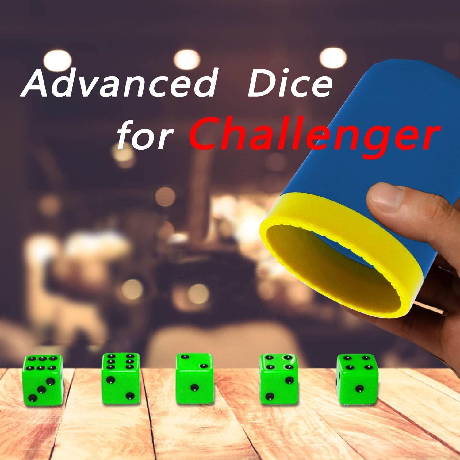 HIOHWEFH Dice Stacking Cup(Blue) Set with 4 Pcs 19mm(Purple) and 5 Pcs 18mm(Green) Standard 6 Sided Dices, with Storage Bag-Magic Tricks Instruction