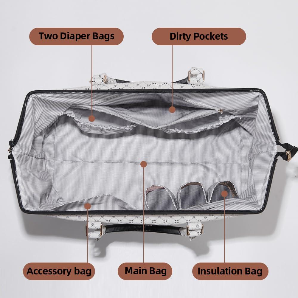 SUNVENO SUNVENO Diaper Bag Women Travel Bag Mommy Bag Weekender Bags Large Capacity duffle Bag, White