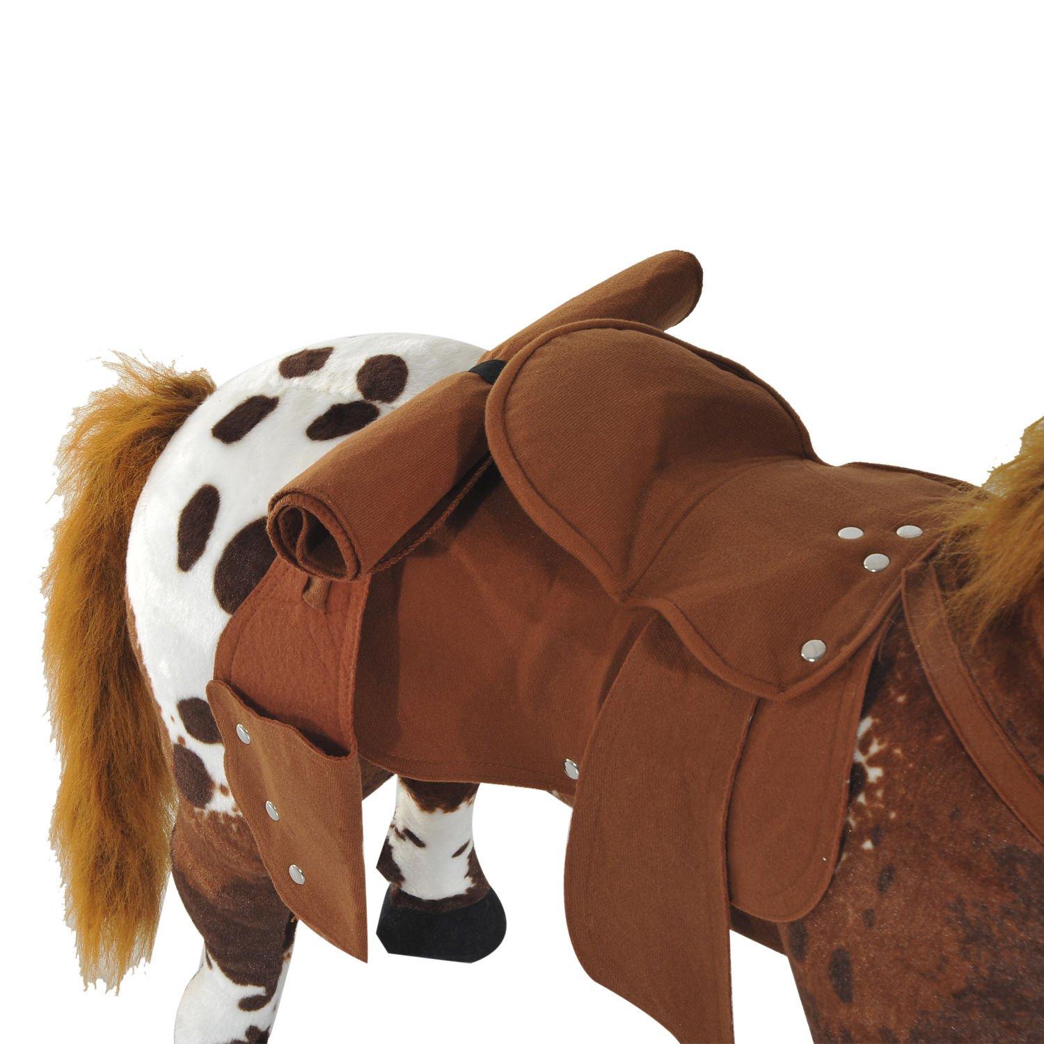 Qaba Qaba Sound-Making Ride On Horse for Toddlers 3-5, with Neighing and Galloping Sound, Stuffed Animal Horse Toy for Kids with Padding, Soft Feel, Brown