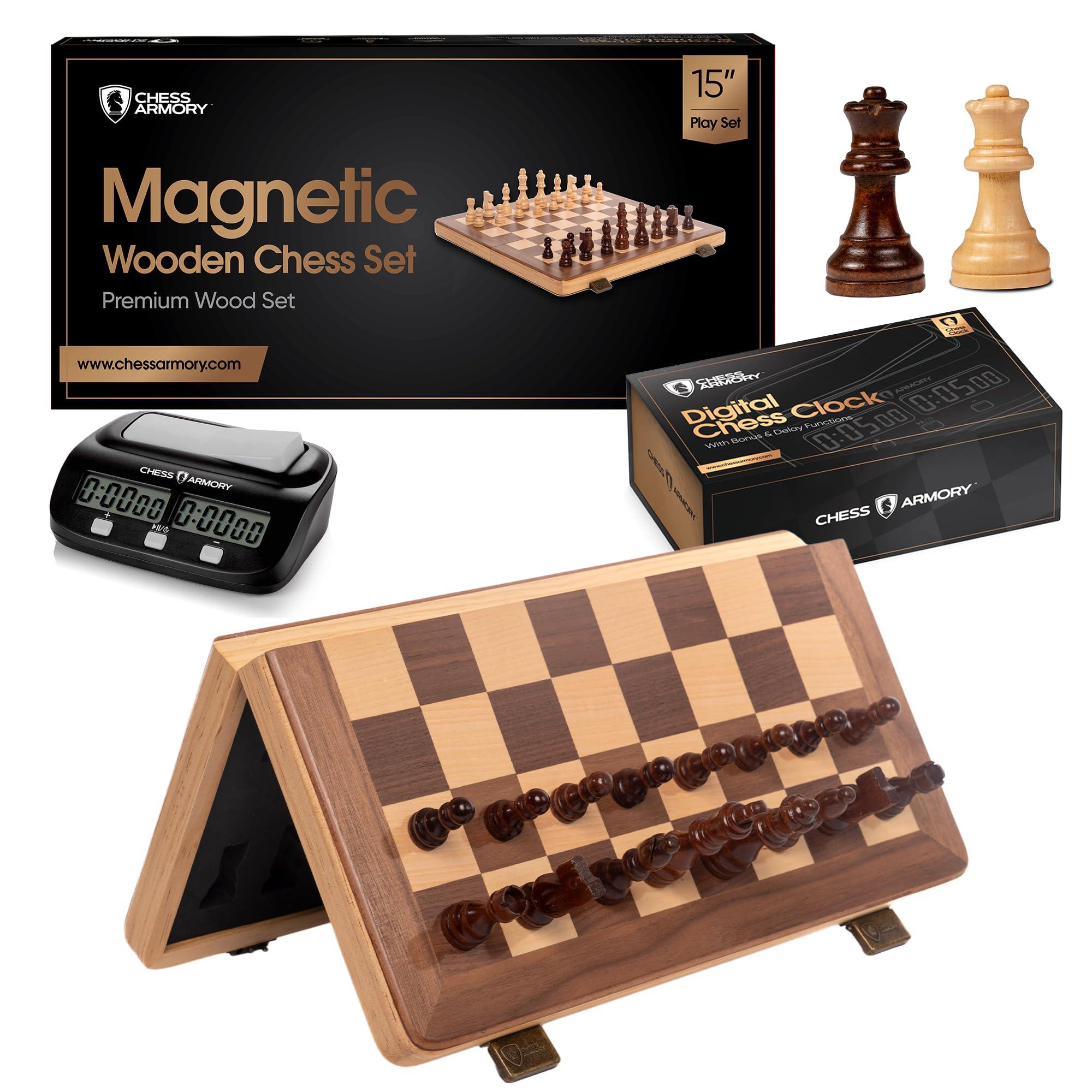 Chess Armory Chess Armory Chess Set 15 Inch Magnetic Wooden with Chess Clock for Kids and Adults