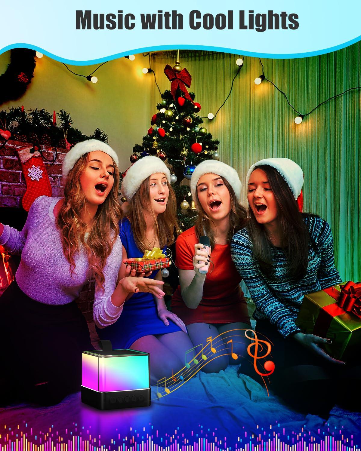 SmileSpree Mini Karaoke Machine for Kids Adults, Portable Bluetooth Speaker with 2 Wireless Microphones, Toys for Girls, Boys - Birthday Gifts for Ages 4, 5, 6, 7, 8, 9, 10, 12+ Family Home Party (Black)