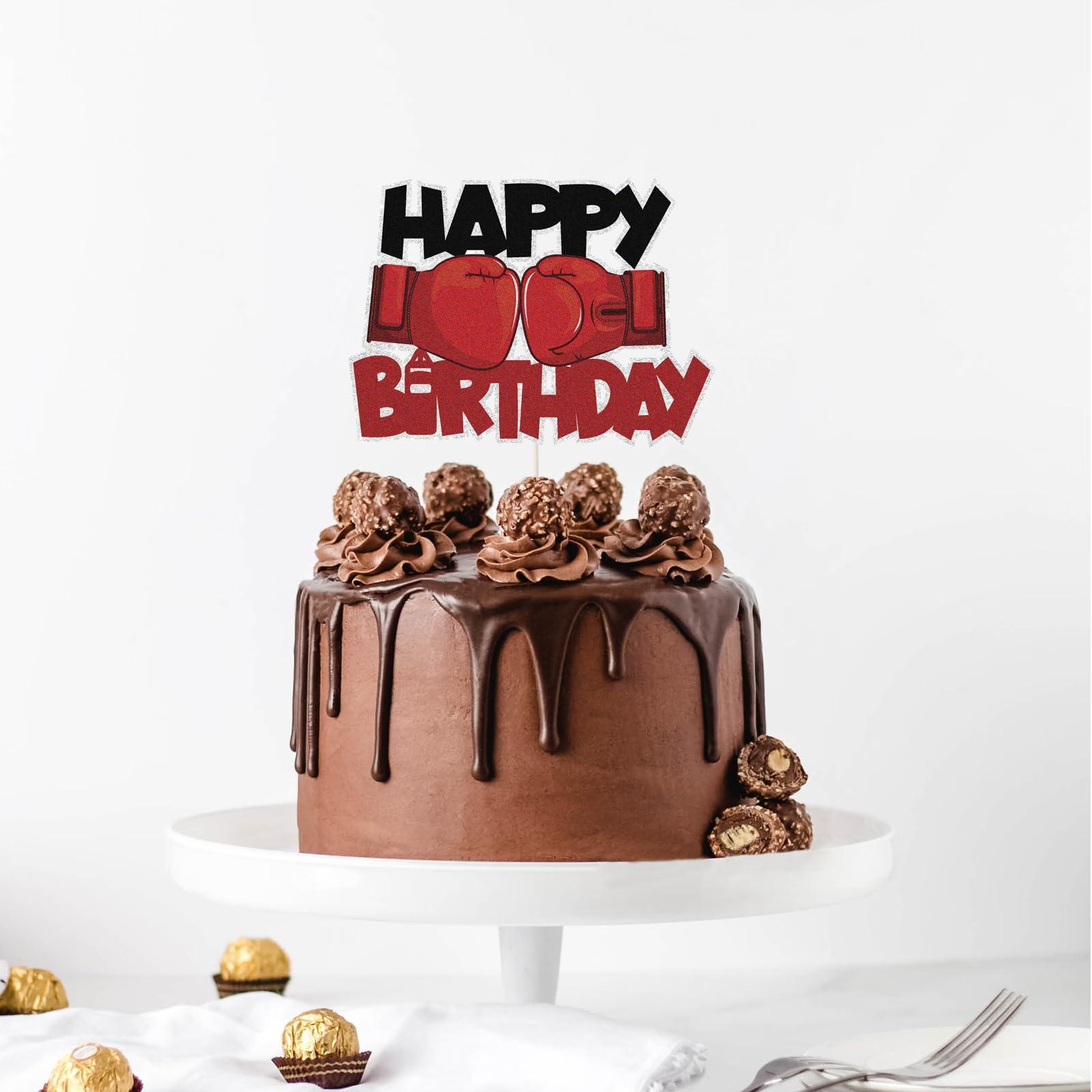 ChienMin Boxing Cake Topper,Boxing Glove Happy Birthday Cake Decor,Sports Style Birthday Party Decorations, Men Children\'s Birthday Supplies