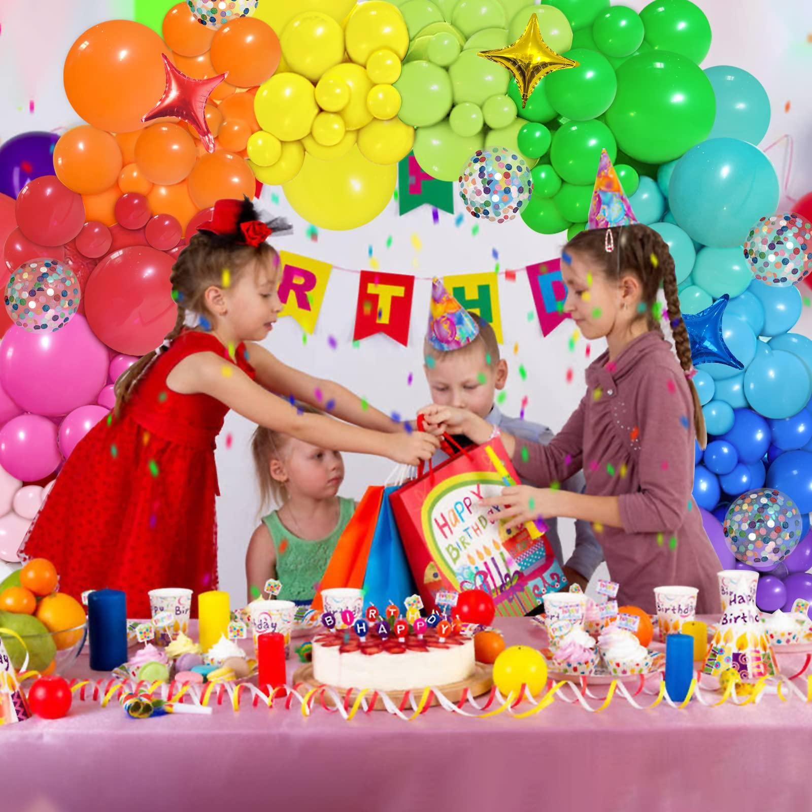 PERPAOL PERPAOL 146pcs Rainbow Balloons Garland Arch Kit, 12 Assorted Multicolor Balloons for Birthday Color Party Anniversary Festival Carnival Circus Decoration with Star Foil Confetti Balloons