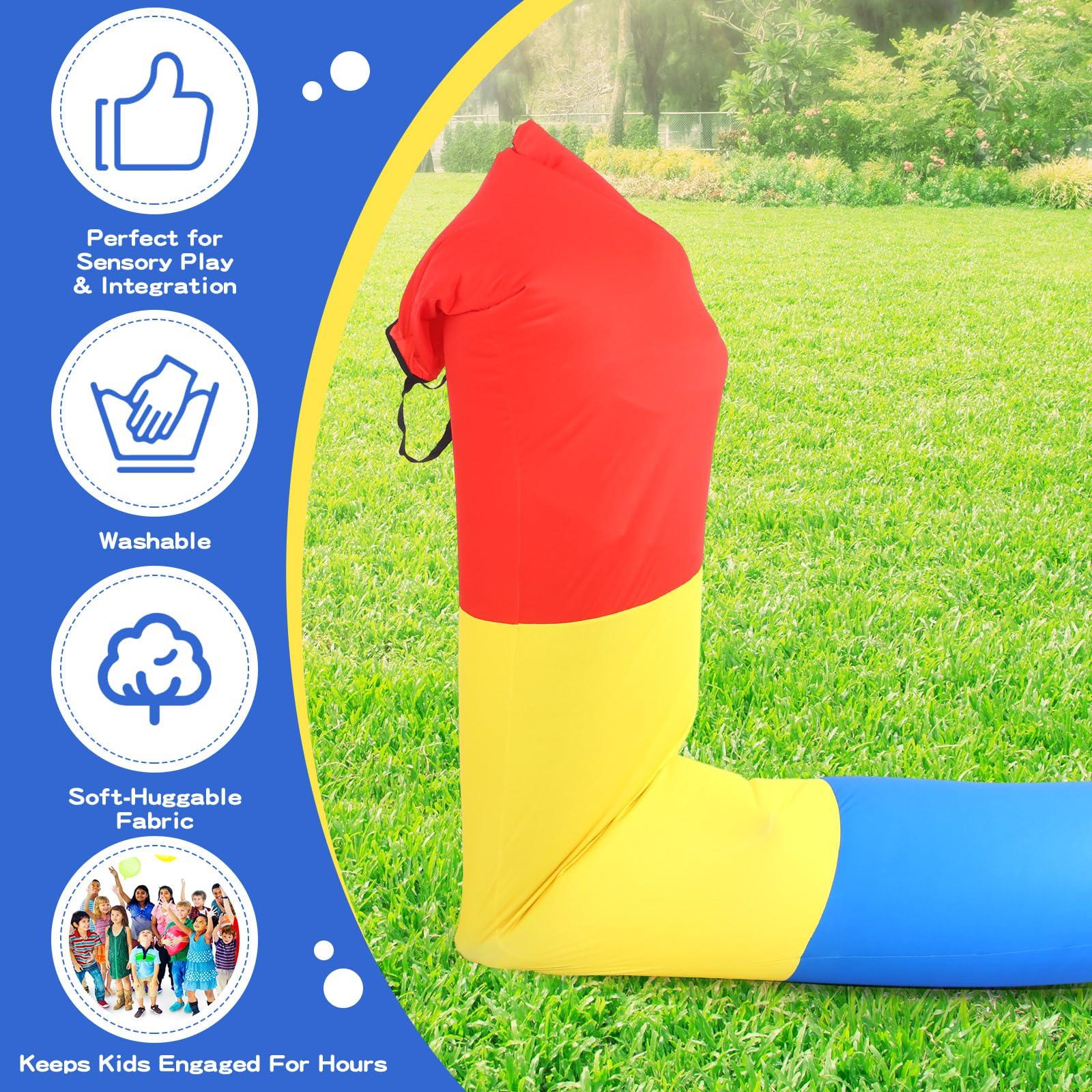 Simgoing Sensory Compression Play Tunnel for Kids 12 ft Calm Sensory Tunnel for Outdoor Indoor Autism Kids Toys Game Concept Tools for Different Ages(Red Yellow Blue)