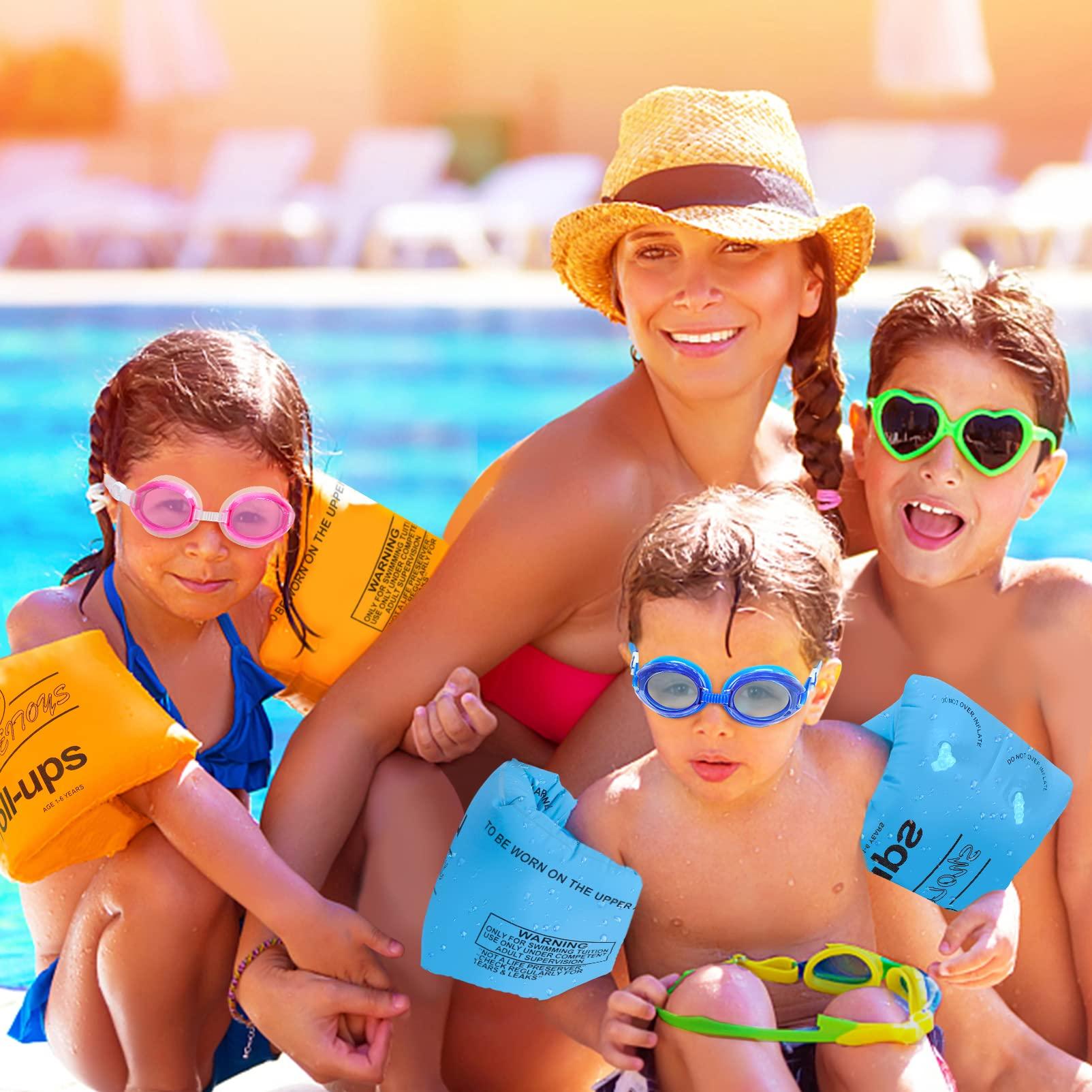 Korlon Tec Arm Floaties for Kids 6-12yrs, PVC Arm Floaties Inflatable Swim Arm Bands Floater Sleeves Swimming Rings and Swimming Goggles Kids Floaties for Pool 6 Pack (Blue)