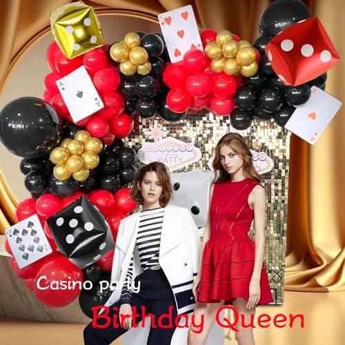 LOHO MAGICA 123 PCS Casino Theme Balloon Garland Arch Kit with Game Night Poker Card Latex Balloon for Casino Royale Birthday Las Vegas Night Hollywood Theme Party Decorations