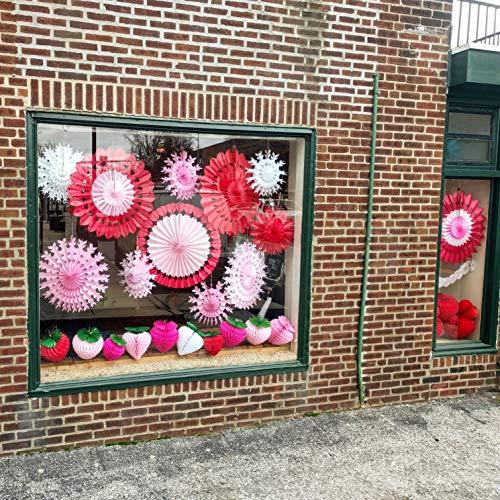 Devra Party Set of 3 Large 27 Inch Heart Fanburst Fan Decorations for Valentine's Day Backdrop (Red, Red Pink, Red White Pink)