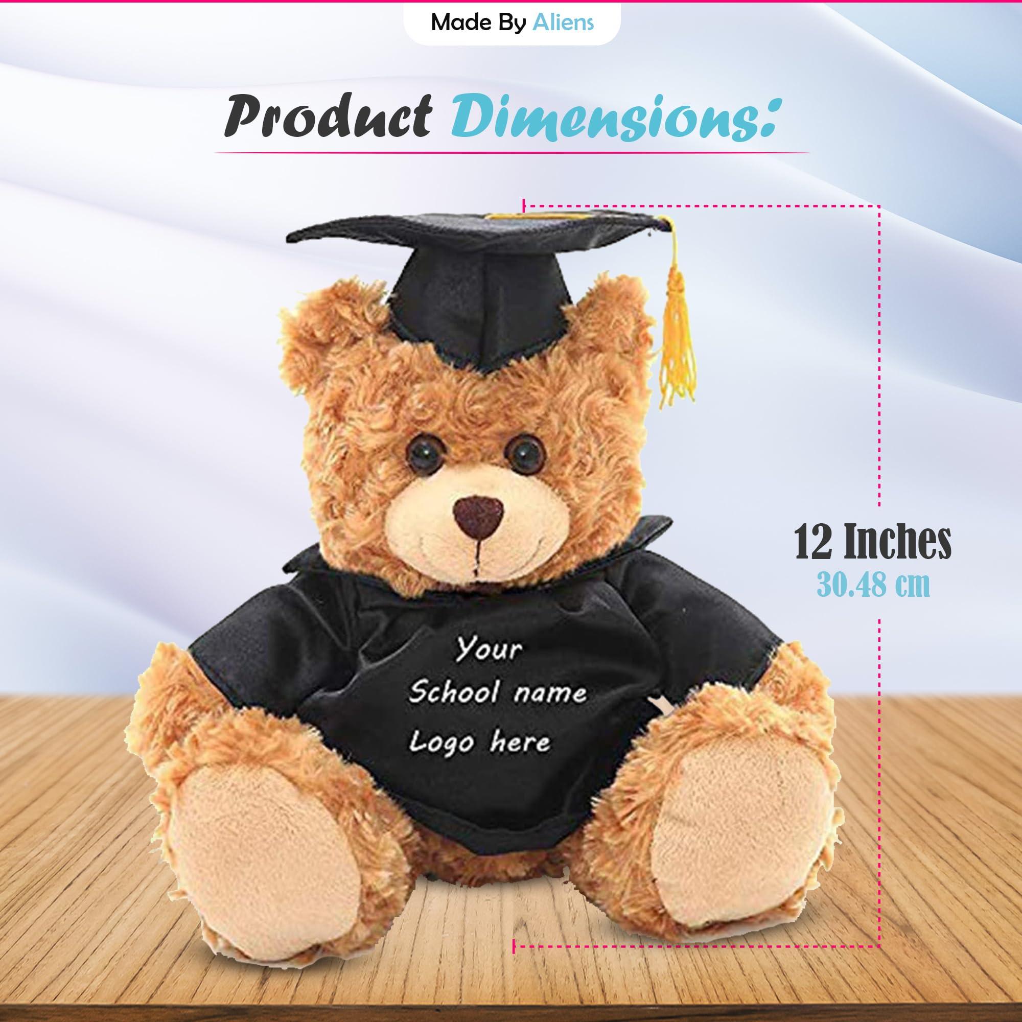 Made By Aliens Made By Aliens Plush Stuffed Animal Toys 12 Inches Present Gifts for Graduation Day, Personalized Text, Name or Your School Logo on Gown, Best for Any Grad School Kids (Black Gown)